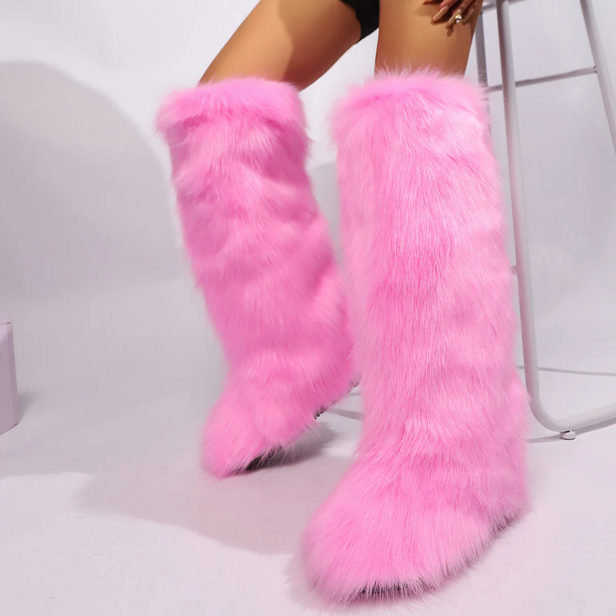 Baby Pink Tall Fuzzy Boots - Image 2