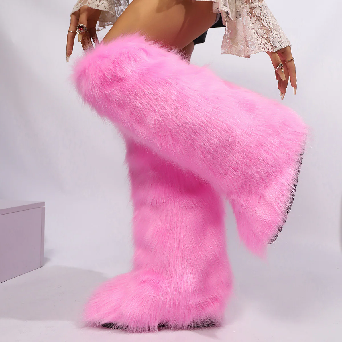 Baby Pink Tall Fuzzy Boots - Image 4
