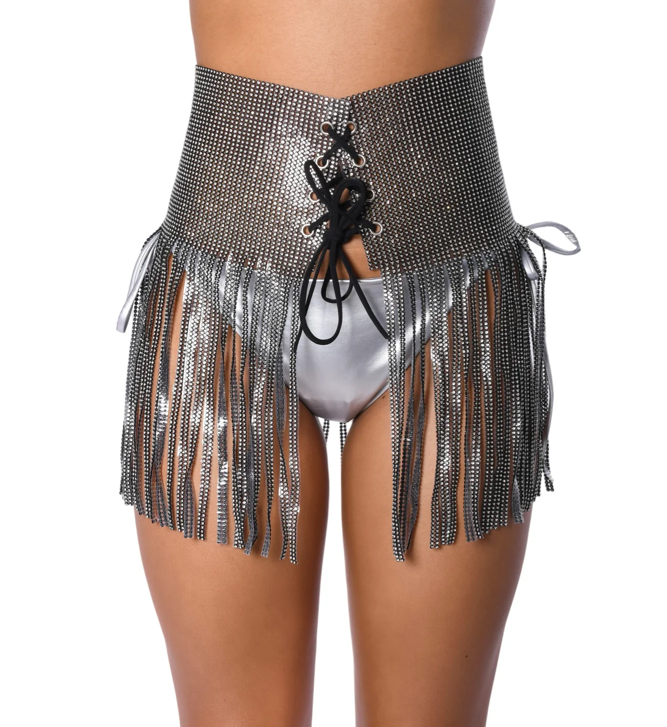Black Rhinestone Tie Skirt