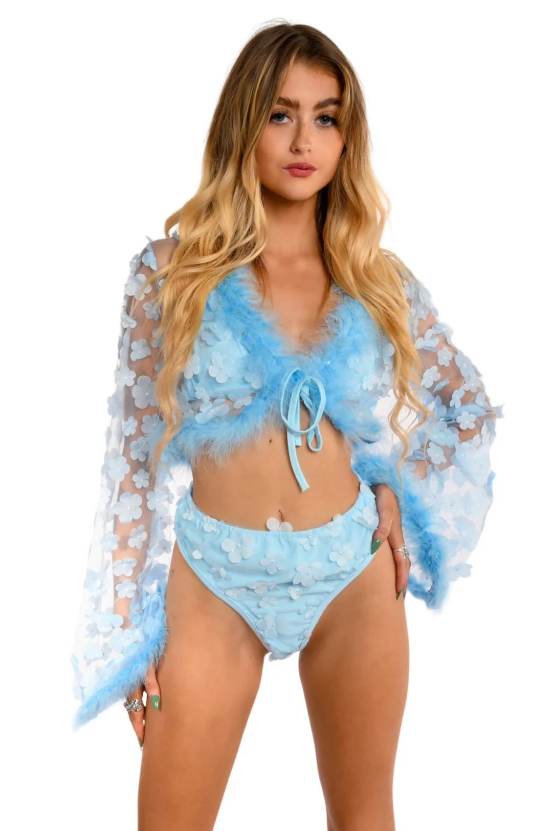 Blue Floral Fuzzy 3D Set (3 pcs) - Image 2