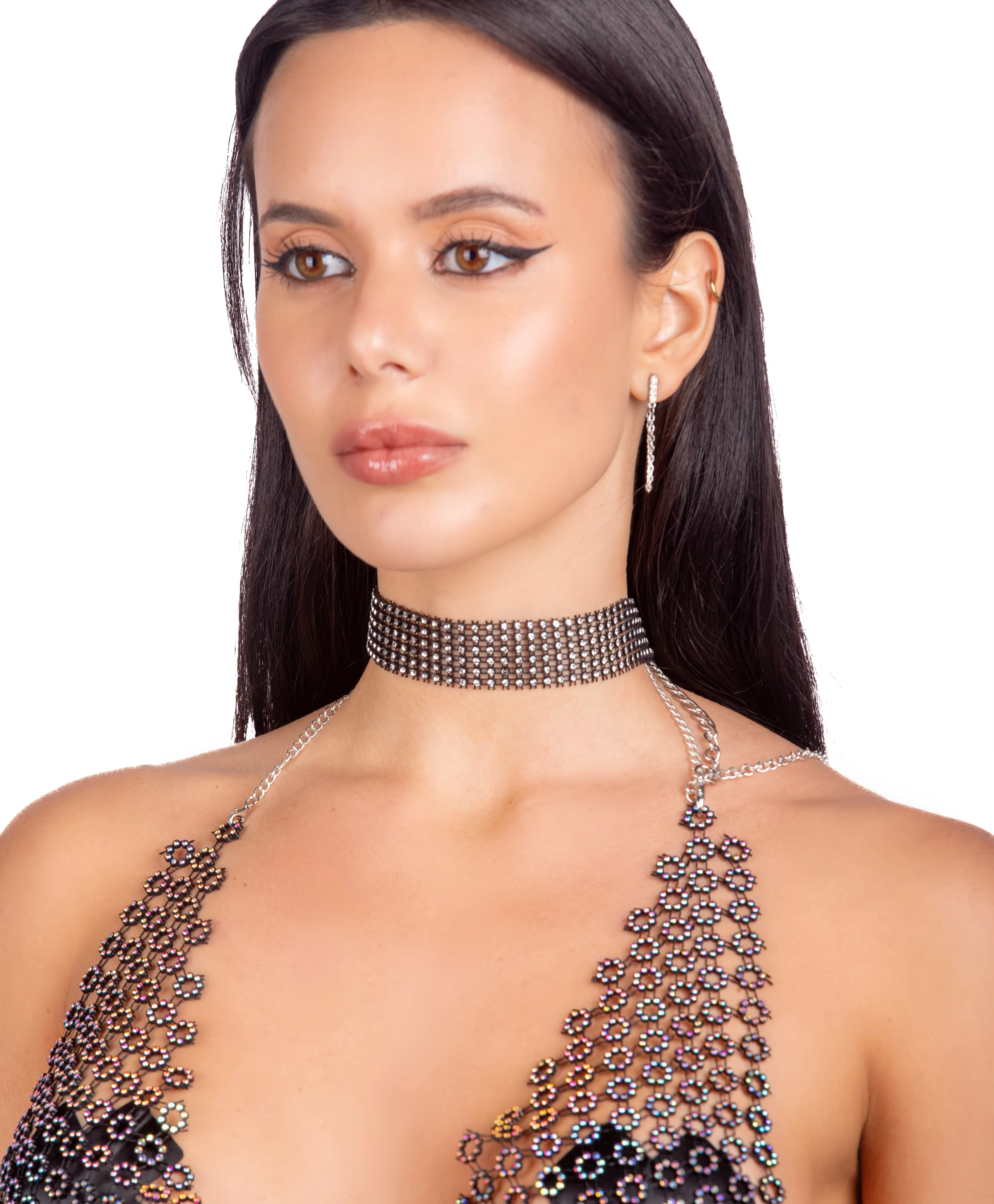 Rhinestone Black Mesh Necklace - Image 2