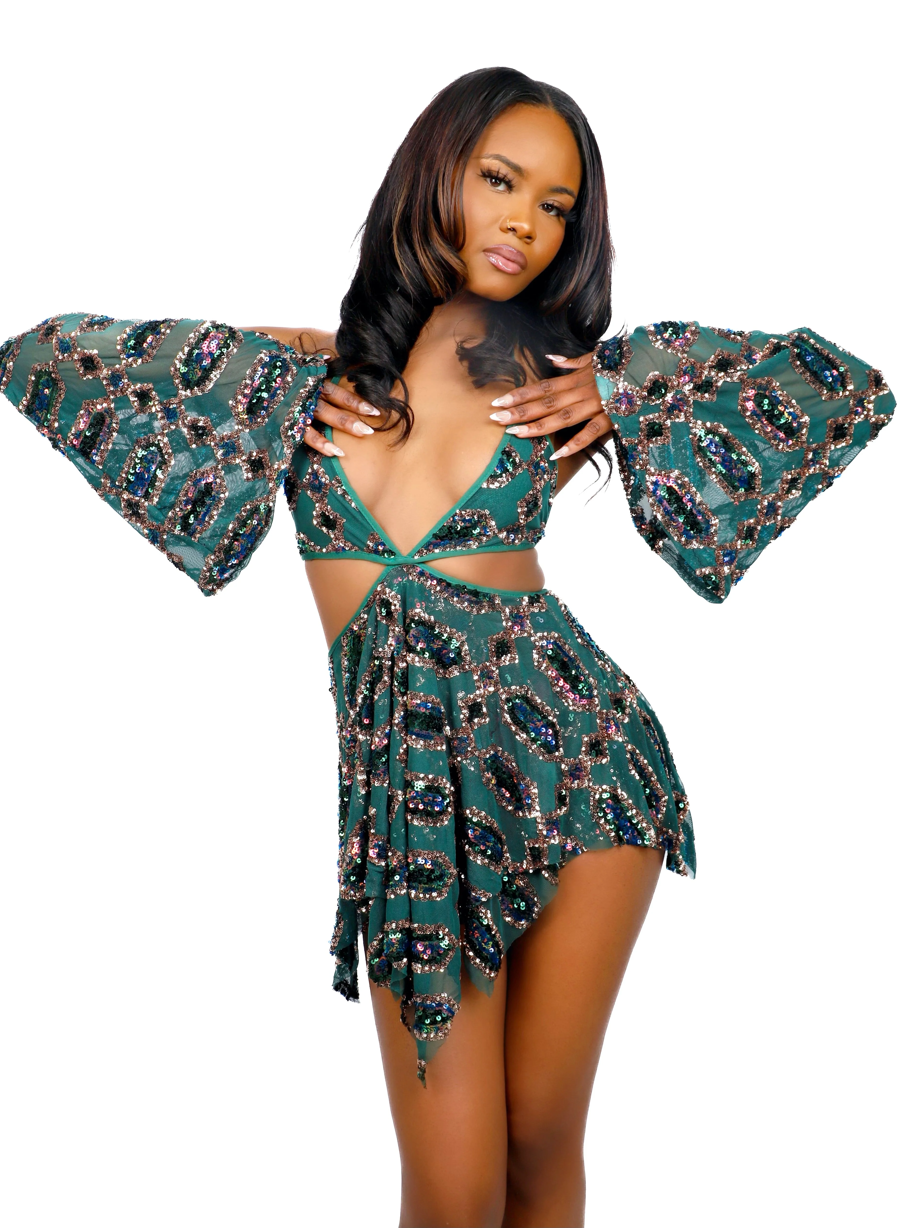 Emerald Jade Sequin Goddess Dress - Image 5