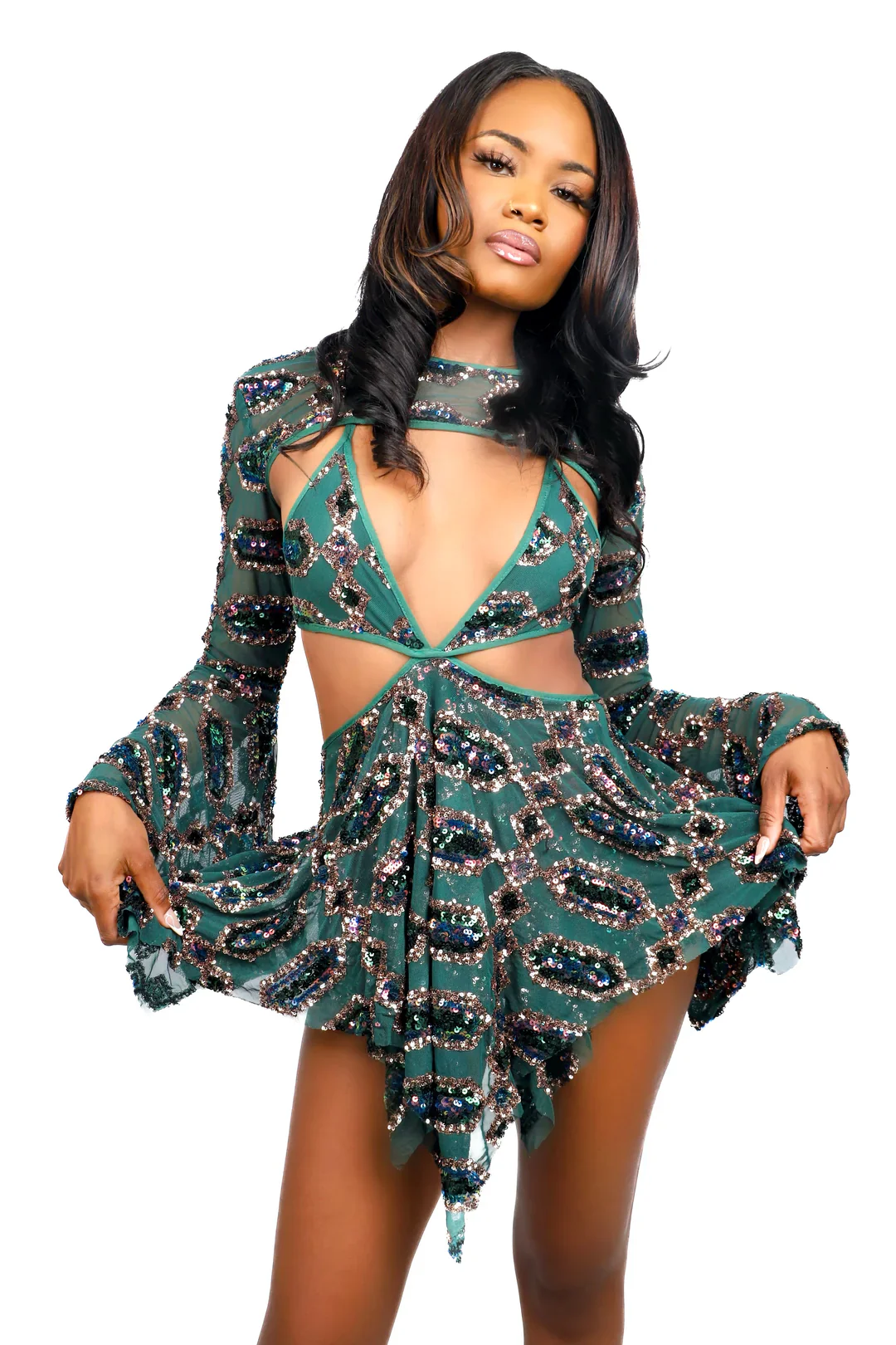 Emerald Jade Sequin Goddess Dress - Image 8