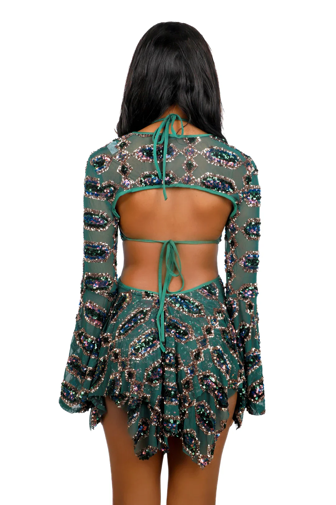 Emerald Jade Sequin Goddess Dress - Image 9