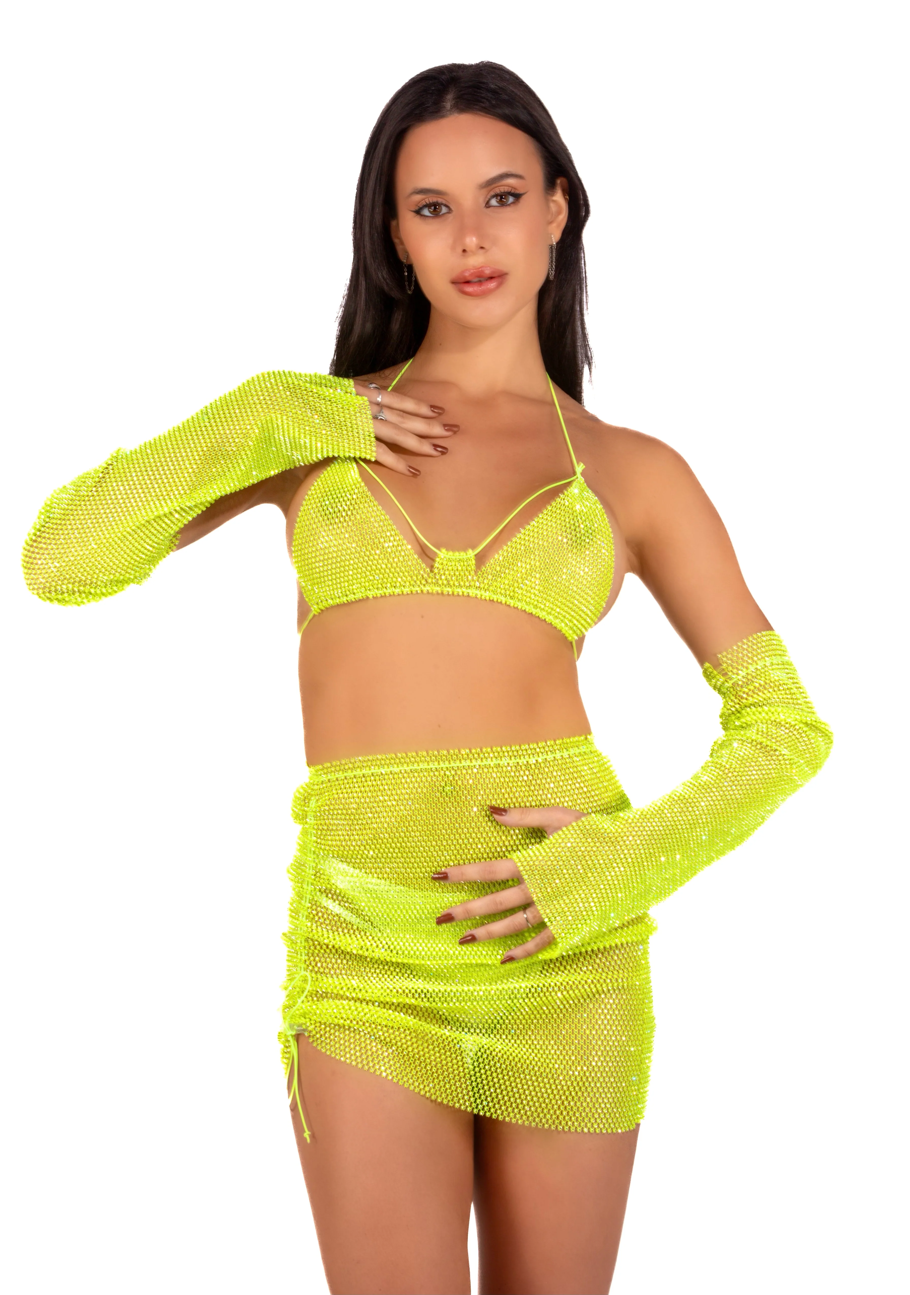 Mesh Fishnet Skirt- Neon Green - Image 3