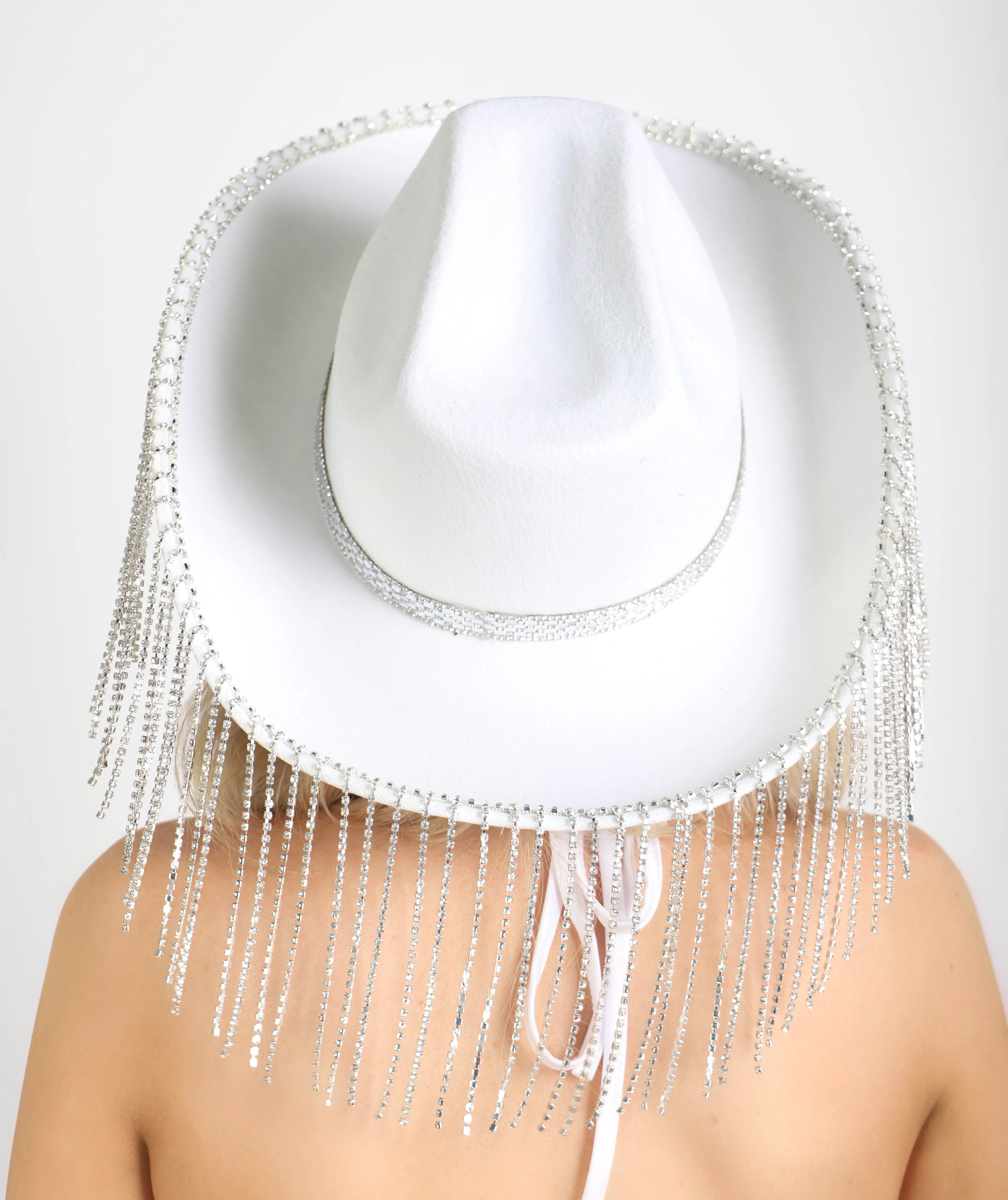 White Cowgirl Rhinestone Brim Hat - Image 3