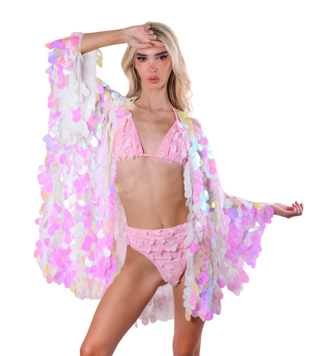 Cotton Pink Sequin Kimono - Image 3