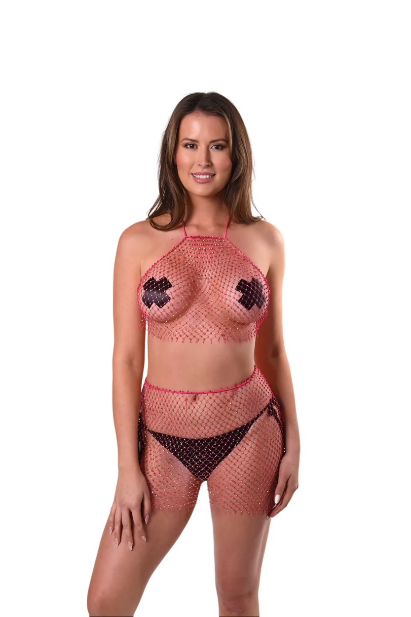 Crystal Fishnet Set - Pink - Image 5