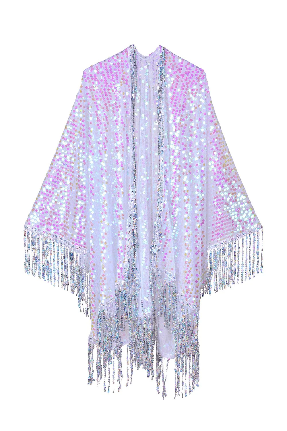 Disco Sequin Tassel Kimono - Pink Iridescent - Image 3