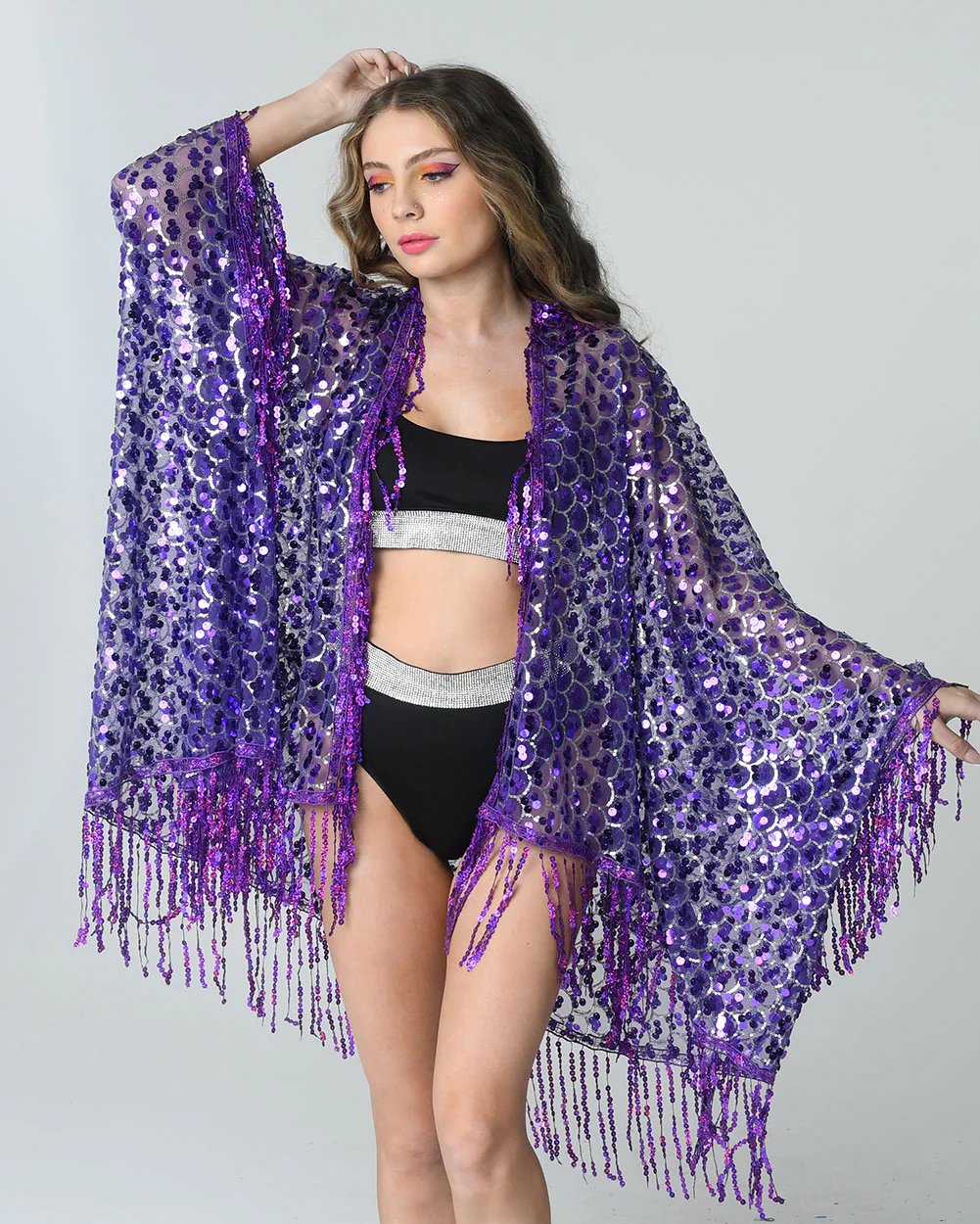 Disco Sequin Tassel Kimono - Purple Treasure - Image 4