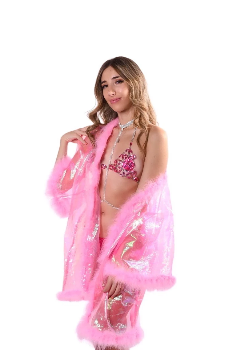 Fuzzy Kimono-  Barbie Pink Iridescent - Image 5