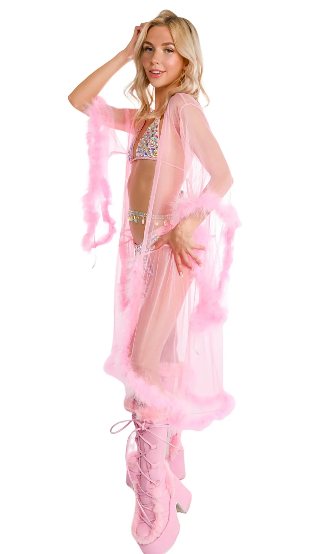 Fuzzy Long Kimono- Pink Belle - Image 3