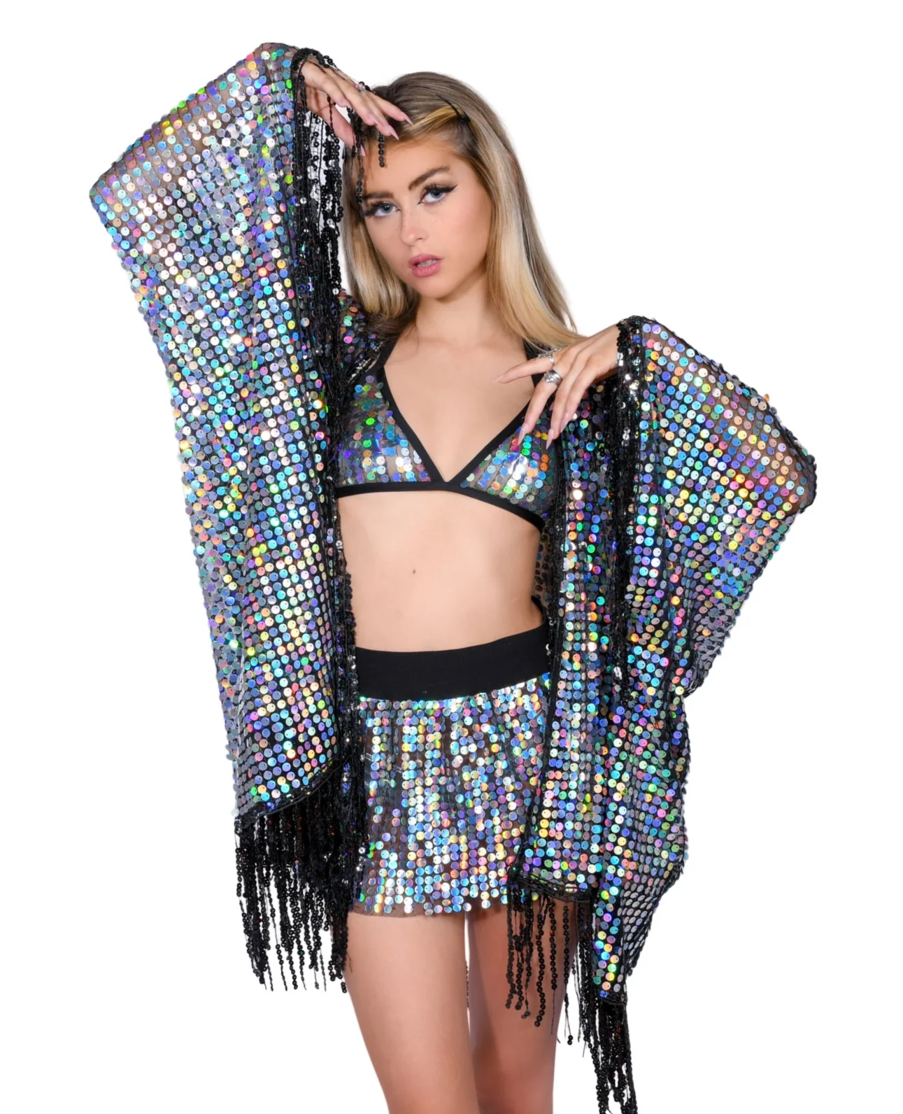 Disco Sequin Tassel Kimono - Holographic - Image 3