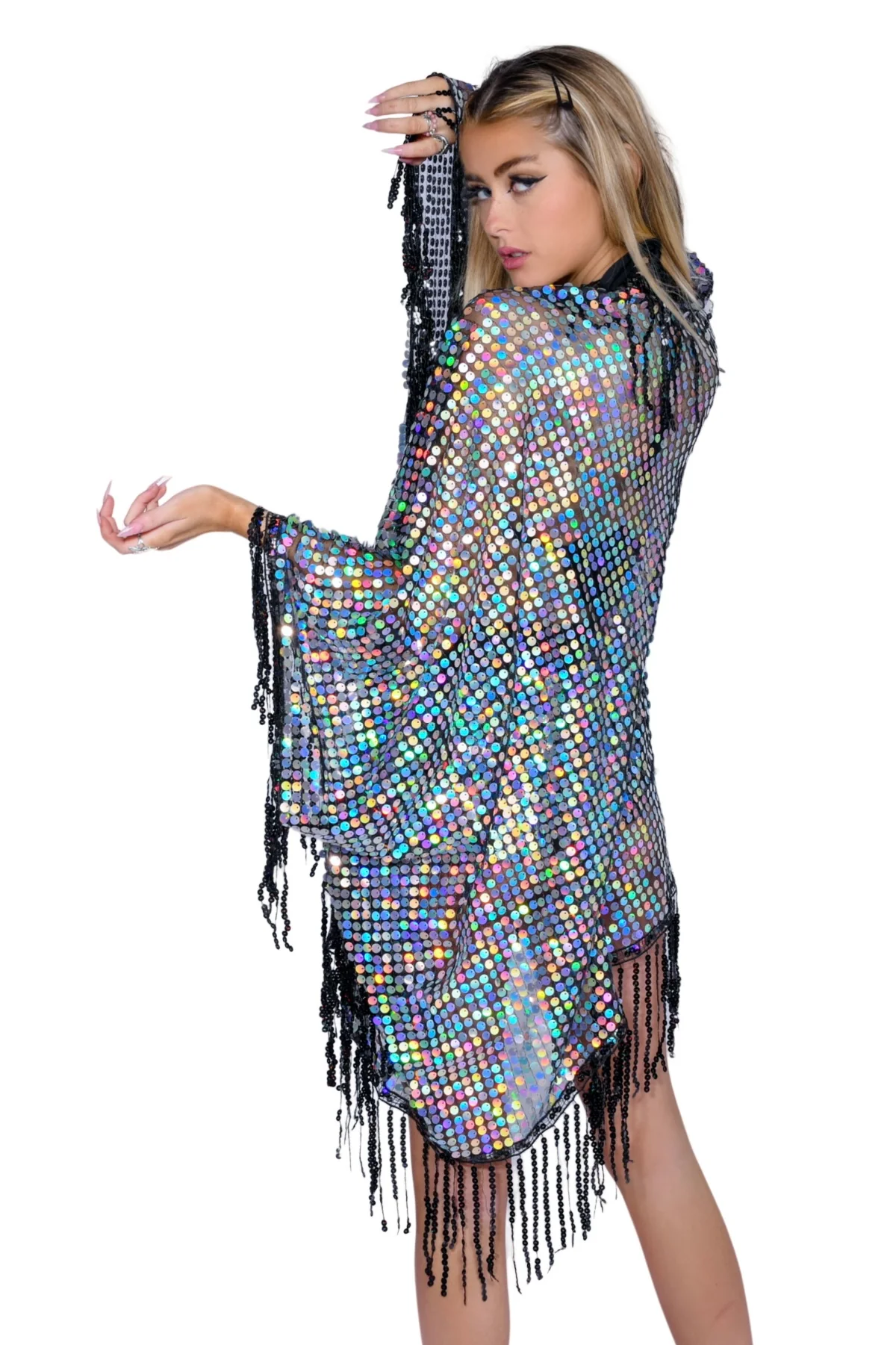Disco Sequin Tassel Kimono - Holographic - Image 4