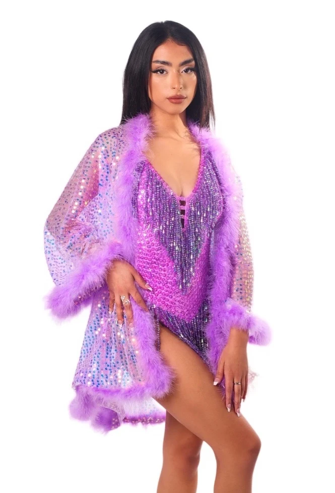 Fuzzy Sequin Kimono- Lavender Dreams - Image 3