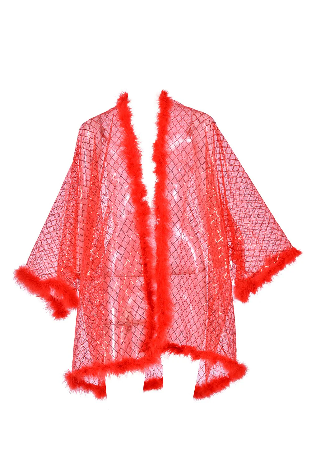 Fuzzy Sequin Kimono - Red Glitter - Image 11