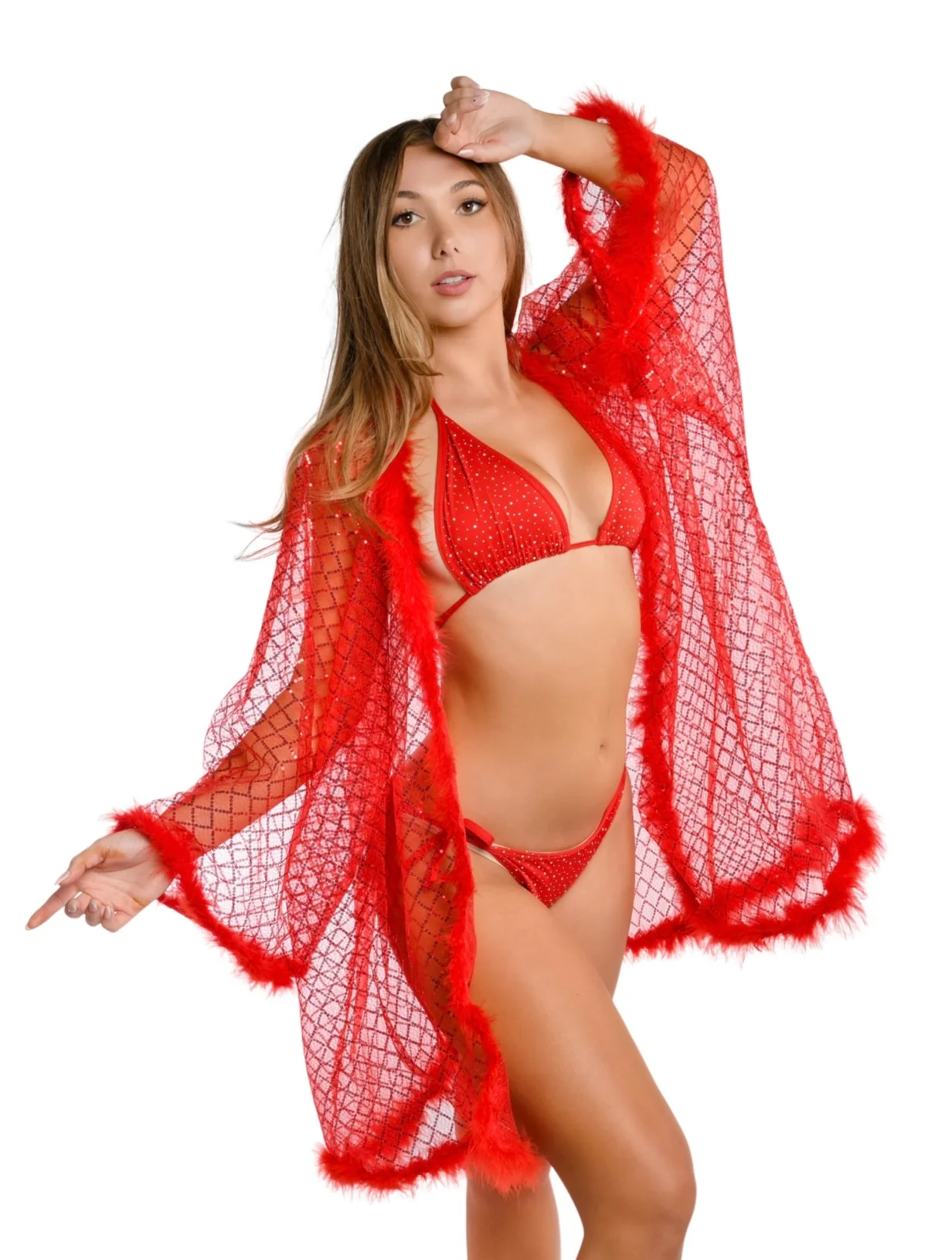 Fuzzy Sequin Kimono - Red Glitter - Image 6