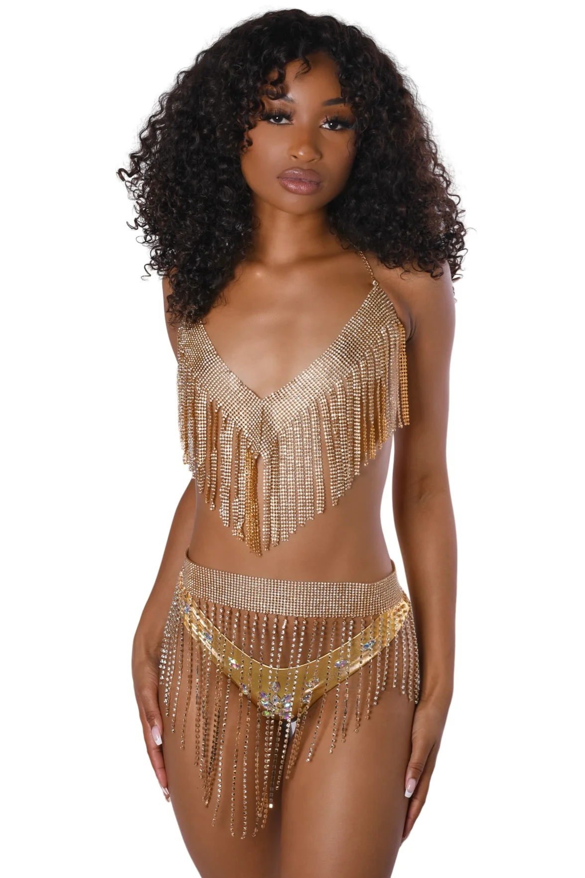 Gold Babe Rhinestone Skirt - Image 2