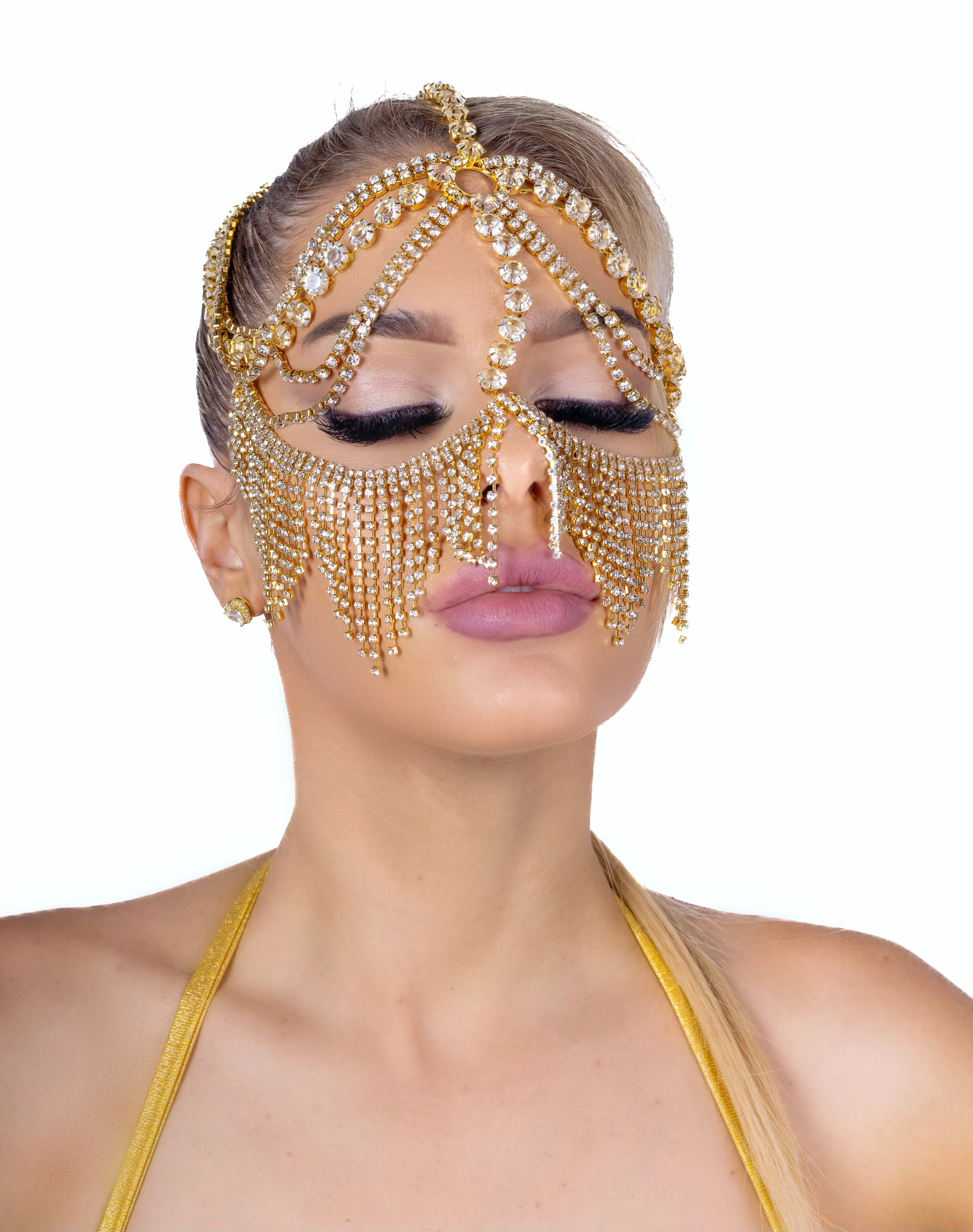 Gold Empress Rhinestone Head Piece - Image 6