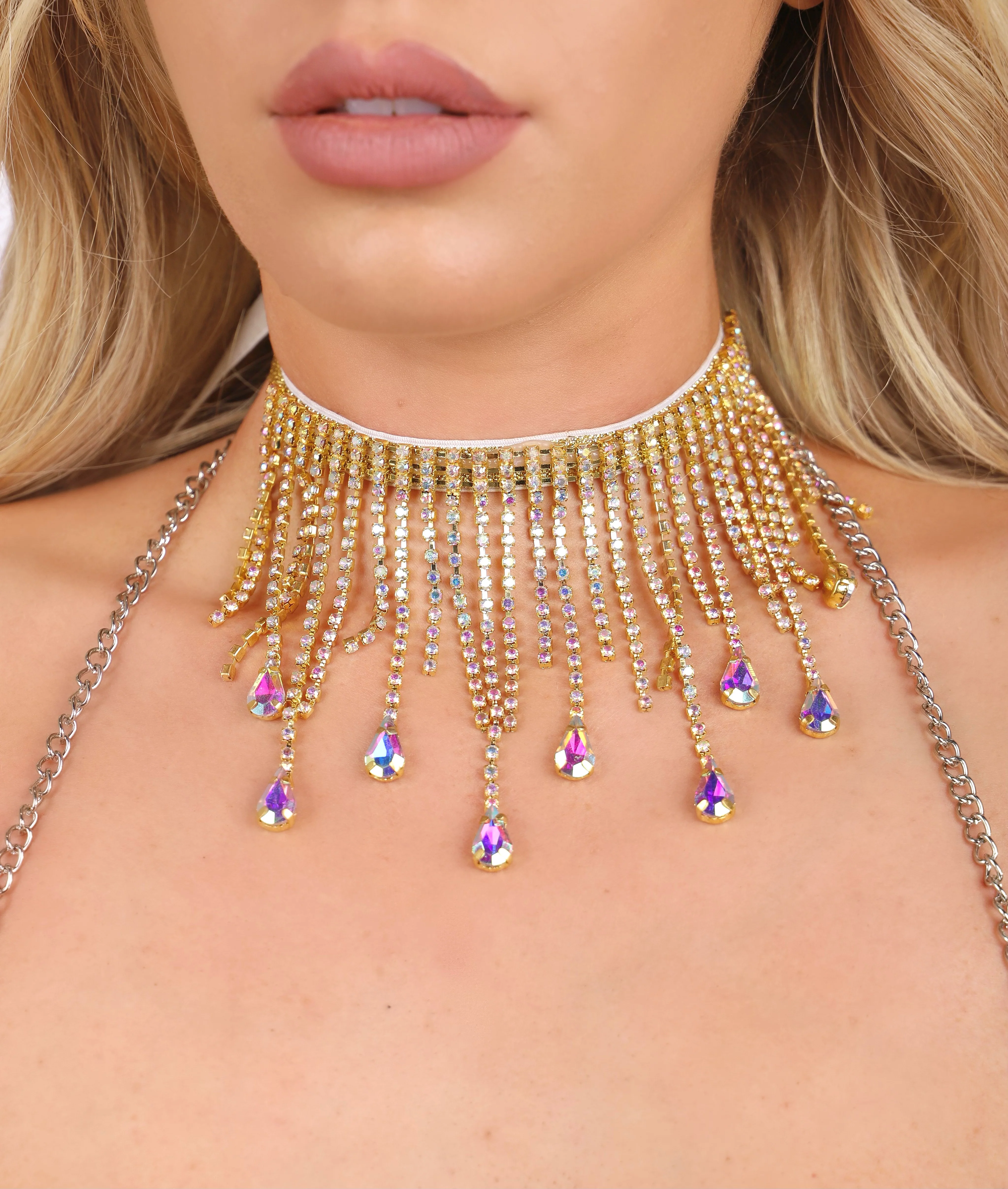 AB Rhinestone Tassel Necklace