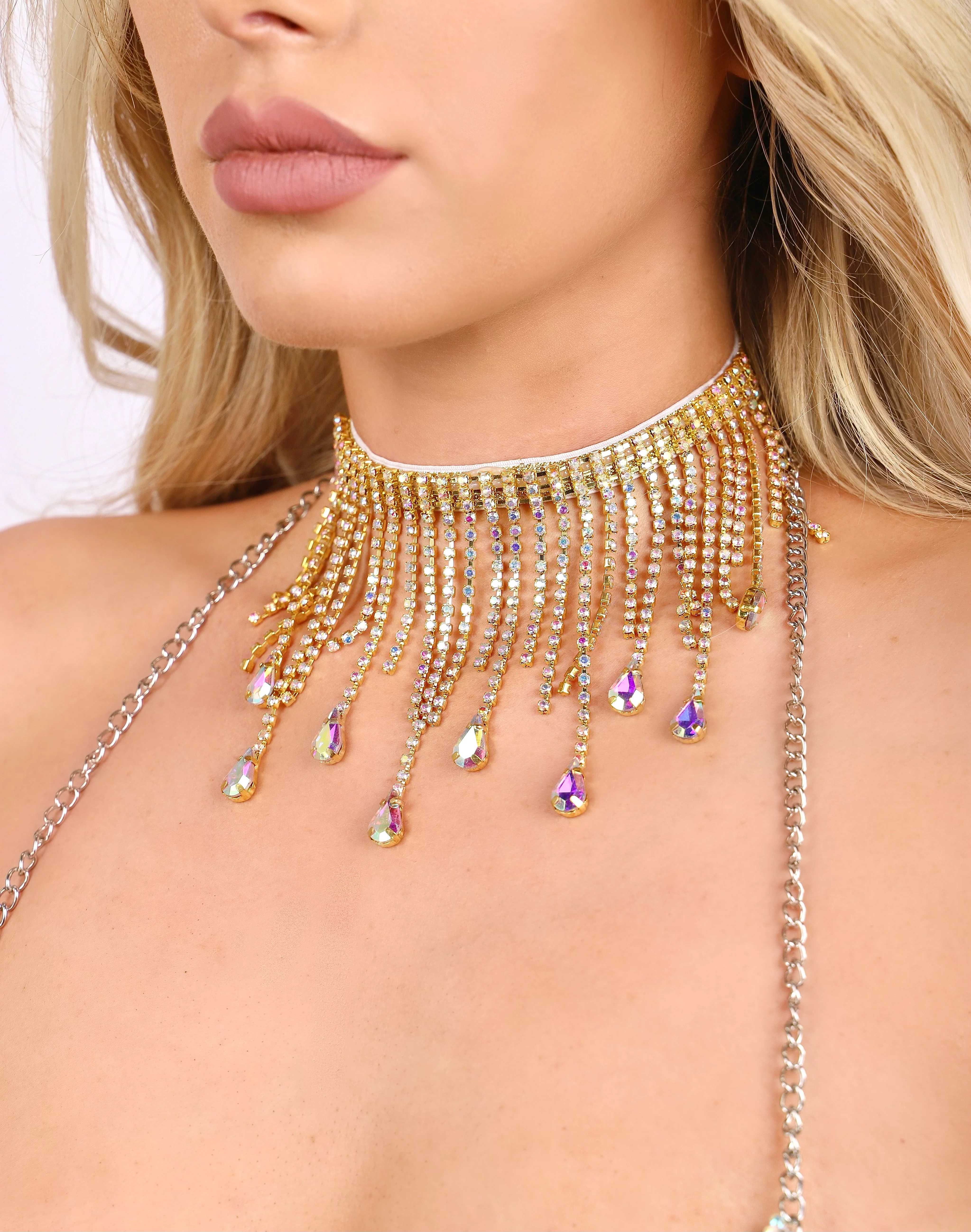 AB Rhinestone Tassel Necklace - Image 2