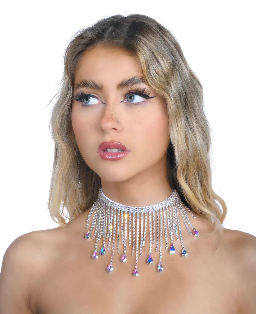 AB Rhinestone Tassel Necklace - Image 4