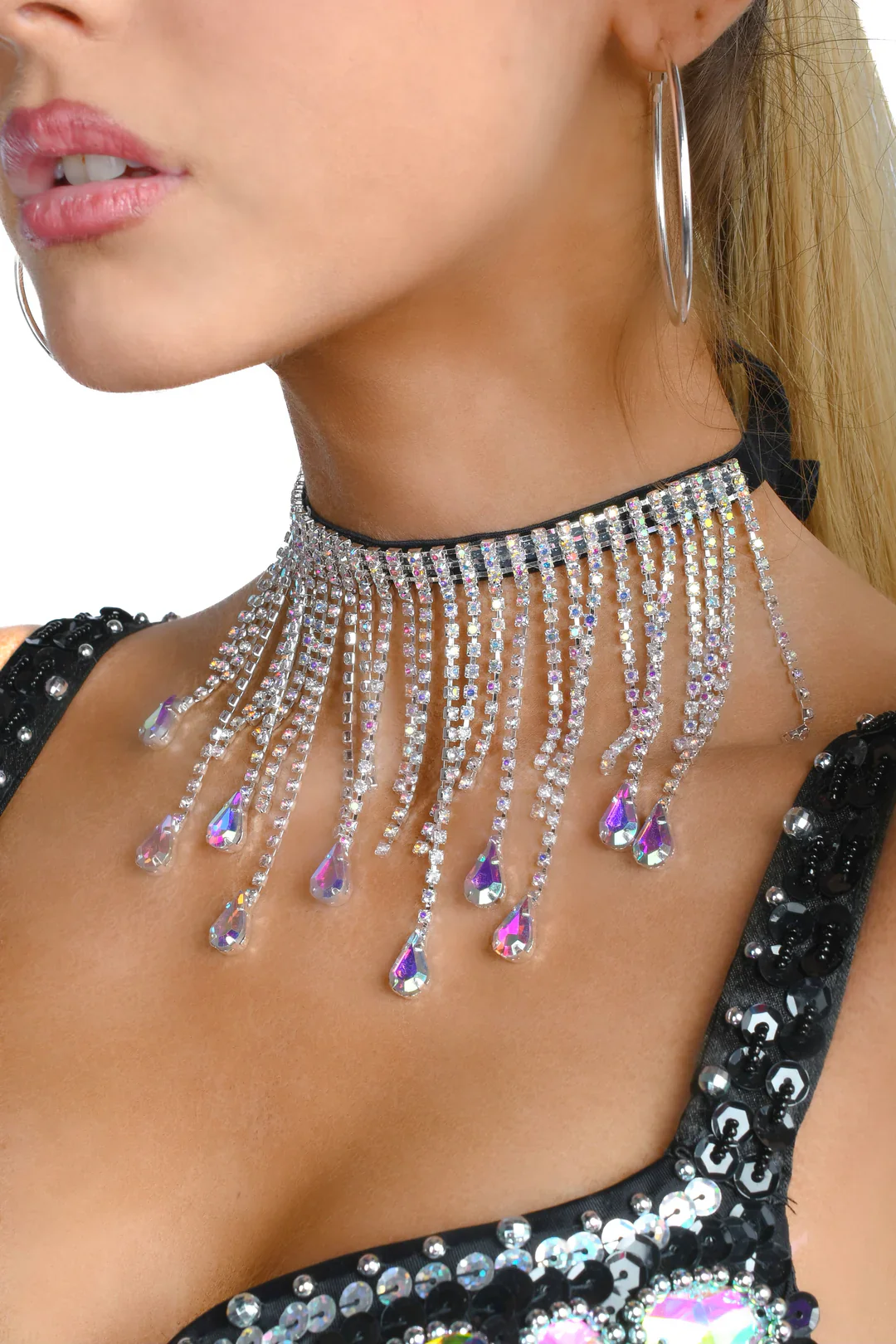 AB Rhinestone Tassel Necklace - Image 5
