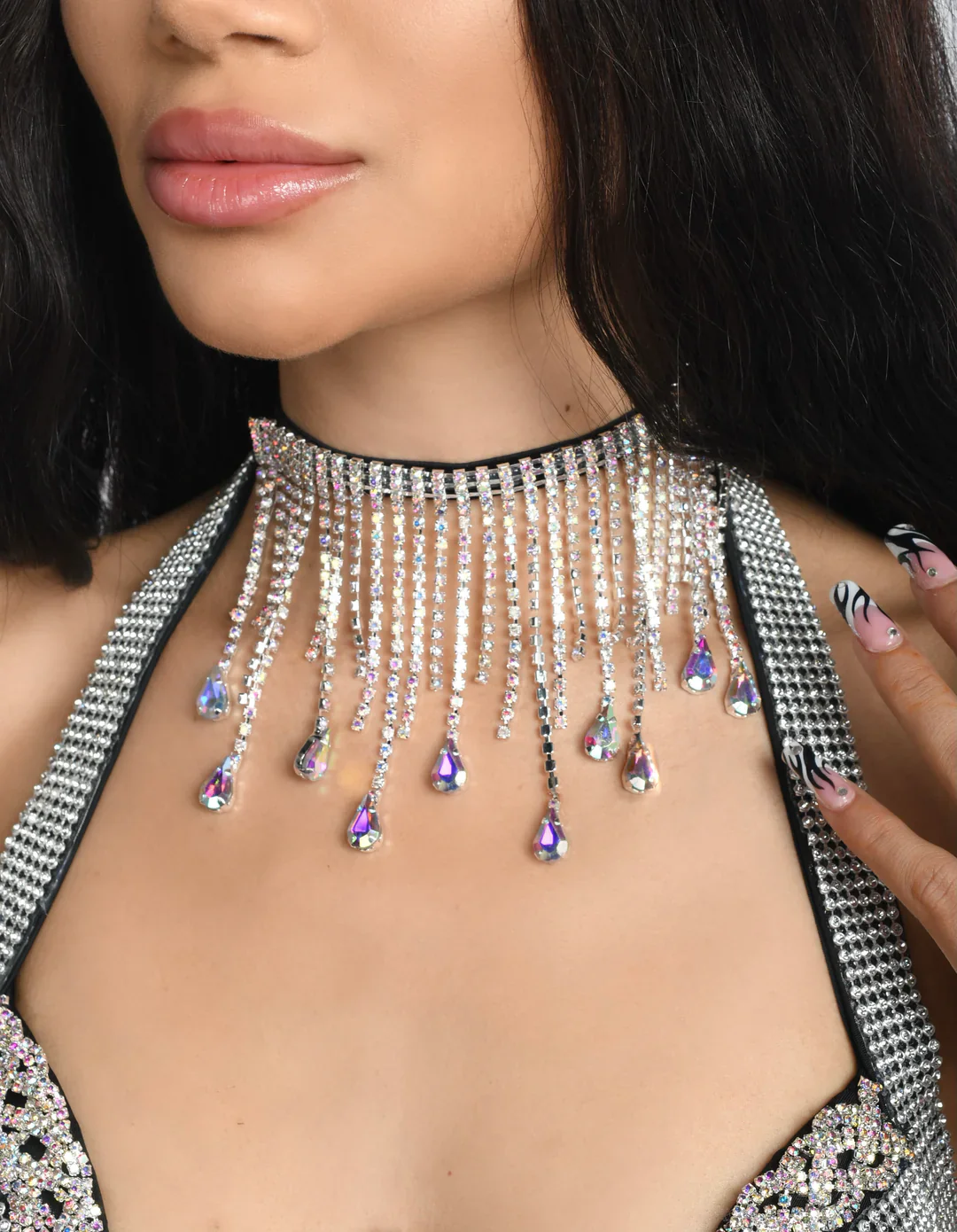 AB Rhinestone Tassel Necklace - Image 8
