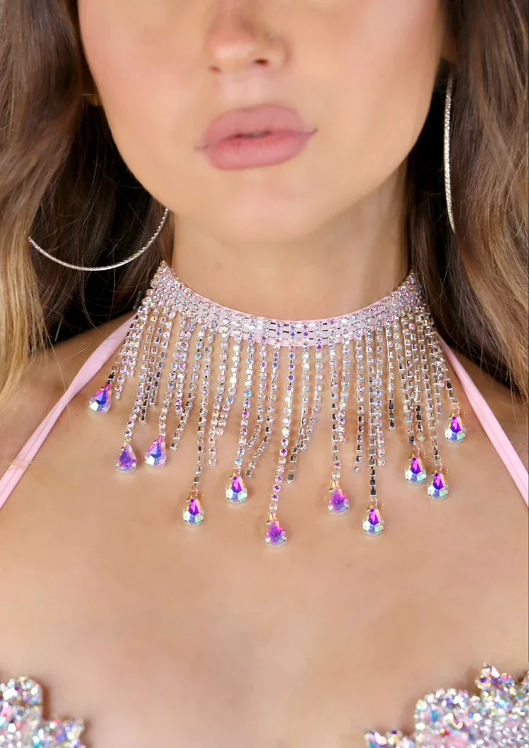 AB Rhinestone Tassel Necklace - Image 9