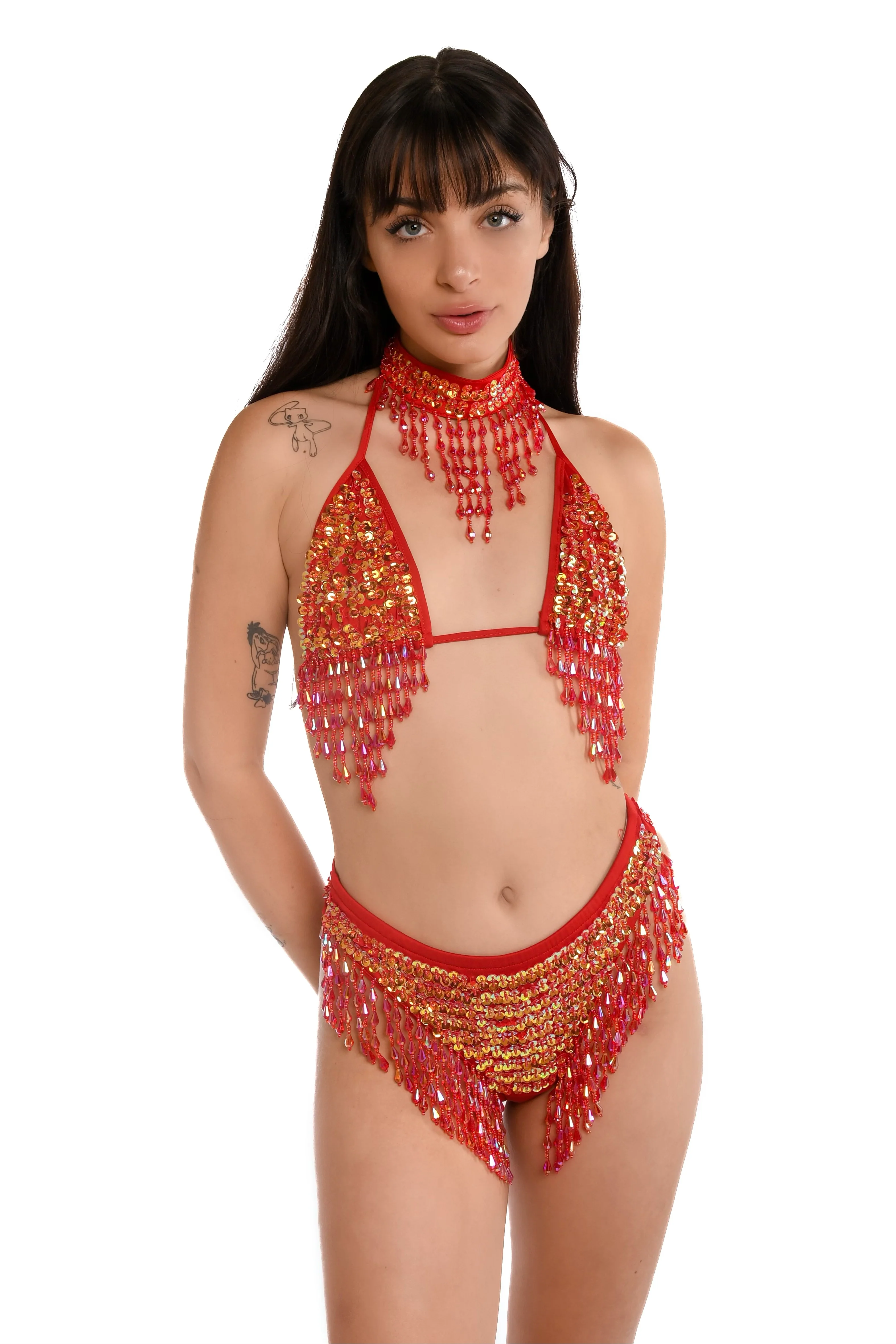 Hand Stitched Sequin Top- Flame Red - Image 9