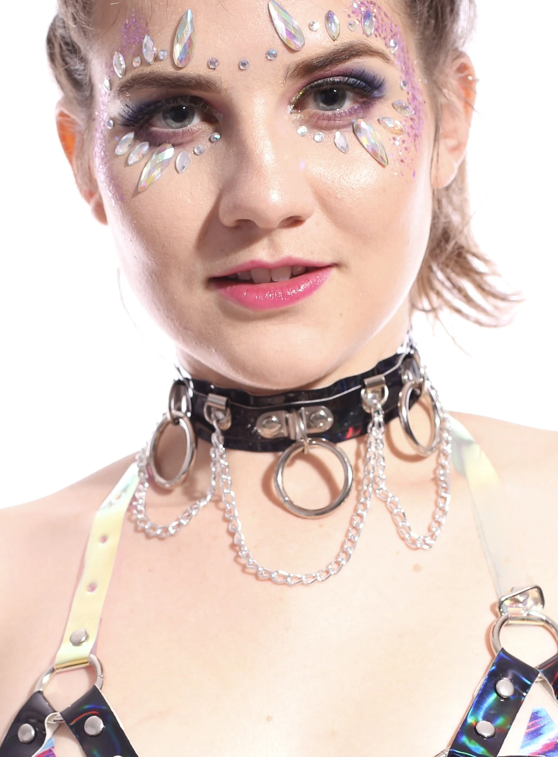 Hoop Chain Chocker in Black Hologram - Image 2