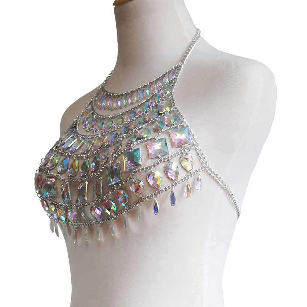 Iridescent Gem Body Jewelry Halter Top - Image 11