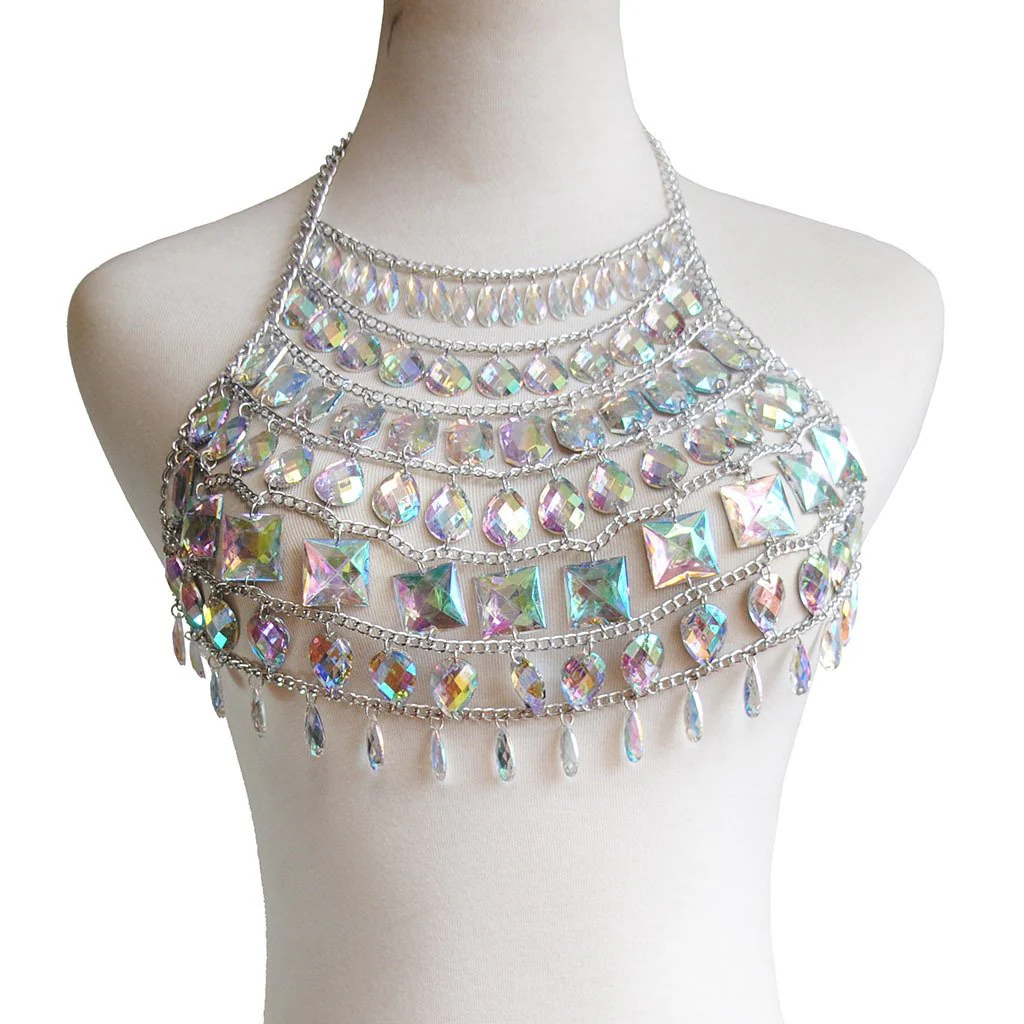 Iridescent Gem Body Jewelry Halter Top - Image 3