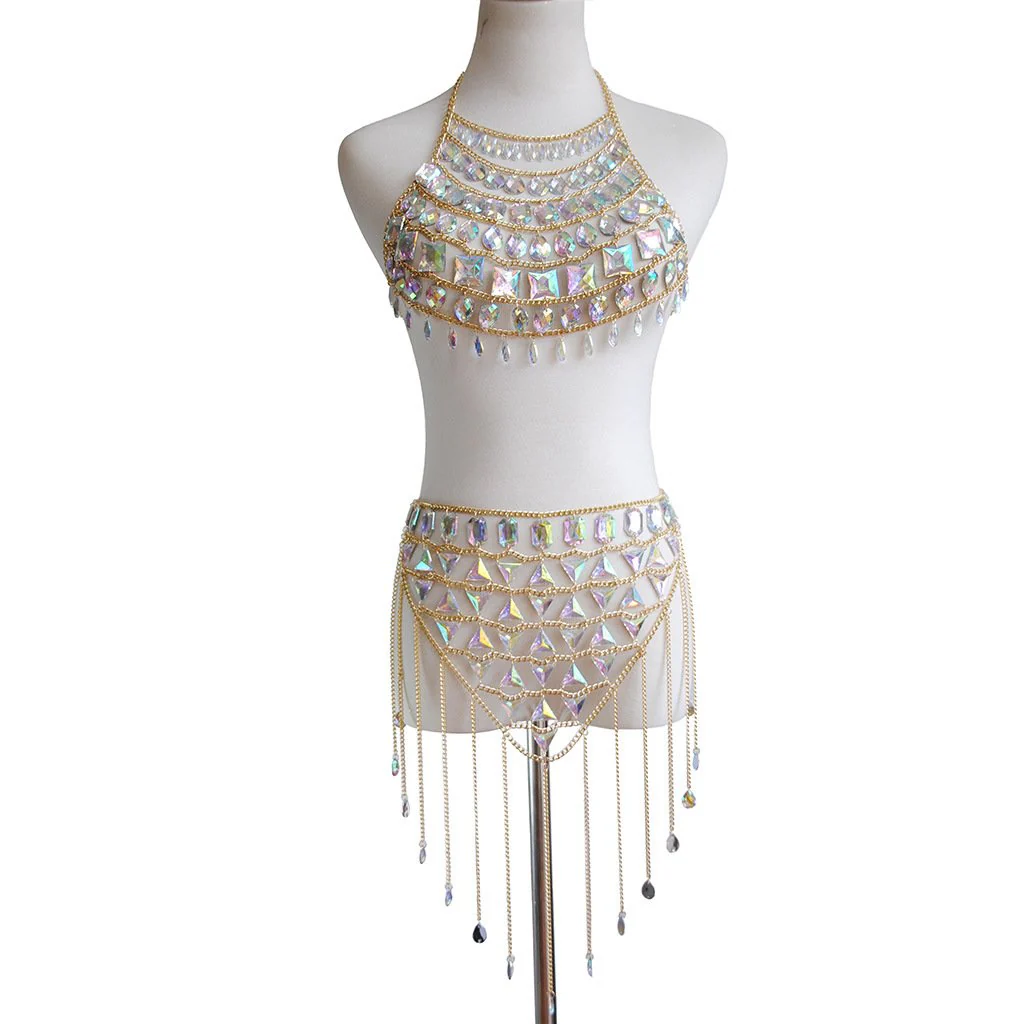 Iridescent Gem Body Jewelry Halter Top - Image 7