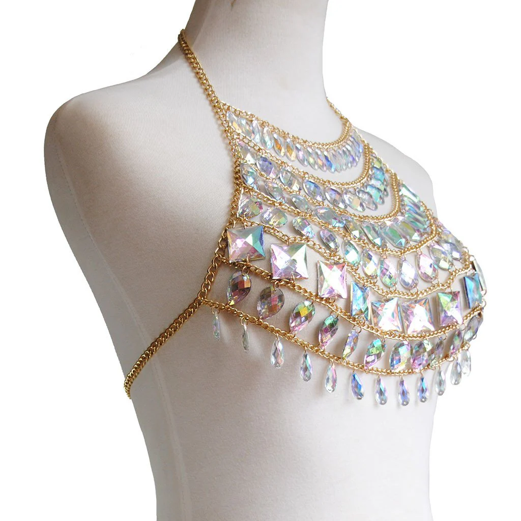 Iridescent Gem Body Jewelry Halter Top - Image 8