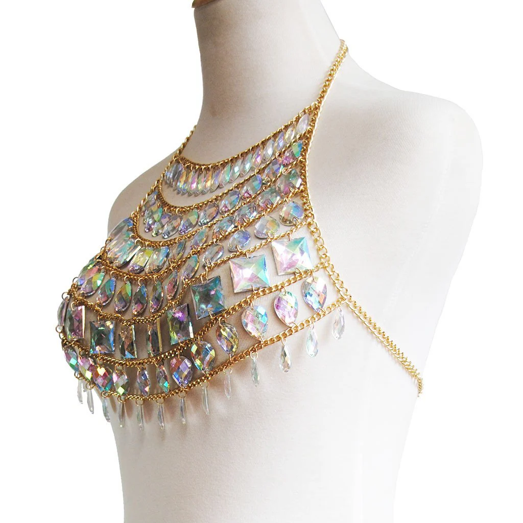 Iridescent Gem Body Jewelry Halter Top - Image 9