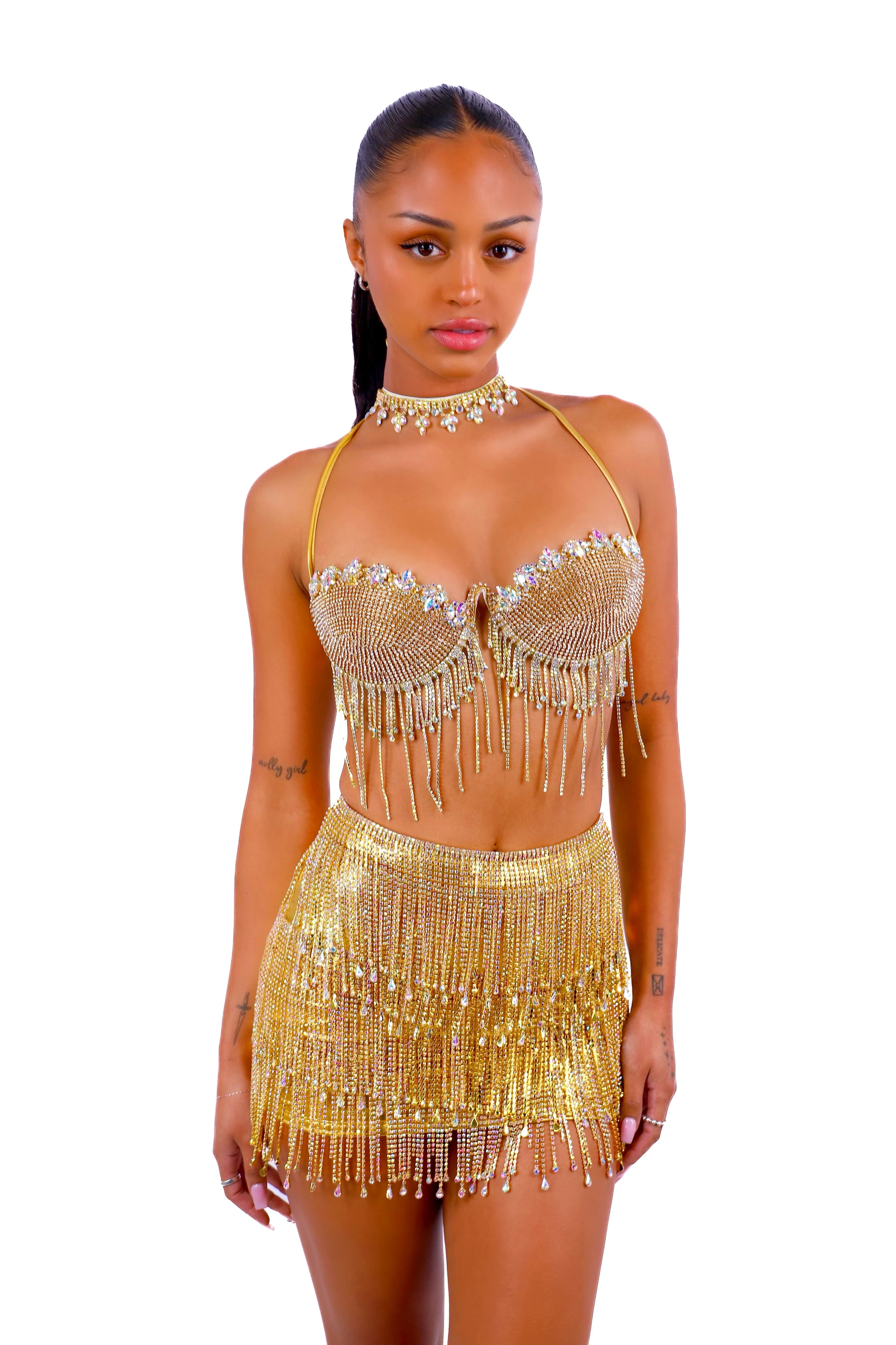Gold Shimmer Diva Rhinestone Skirt - Image 2