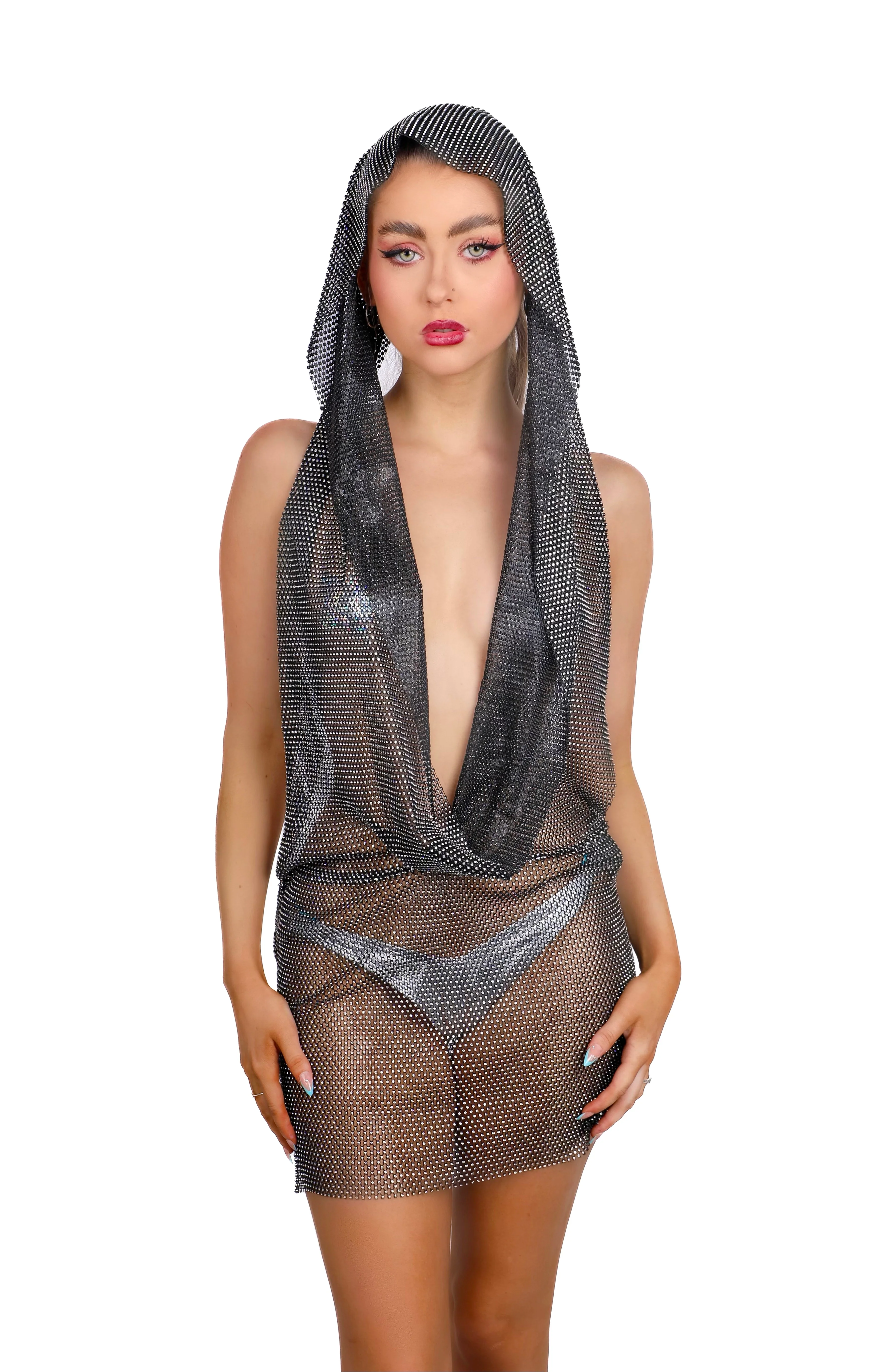 Rhinestone Fishnet Mesh Dress- Guardian - Image 3