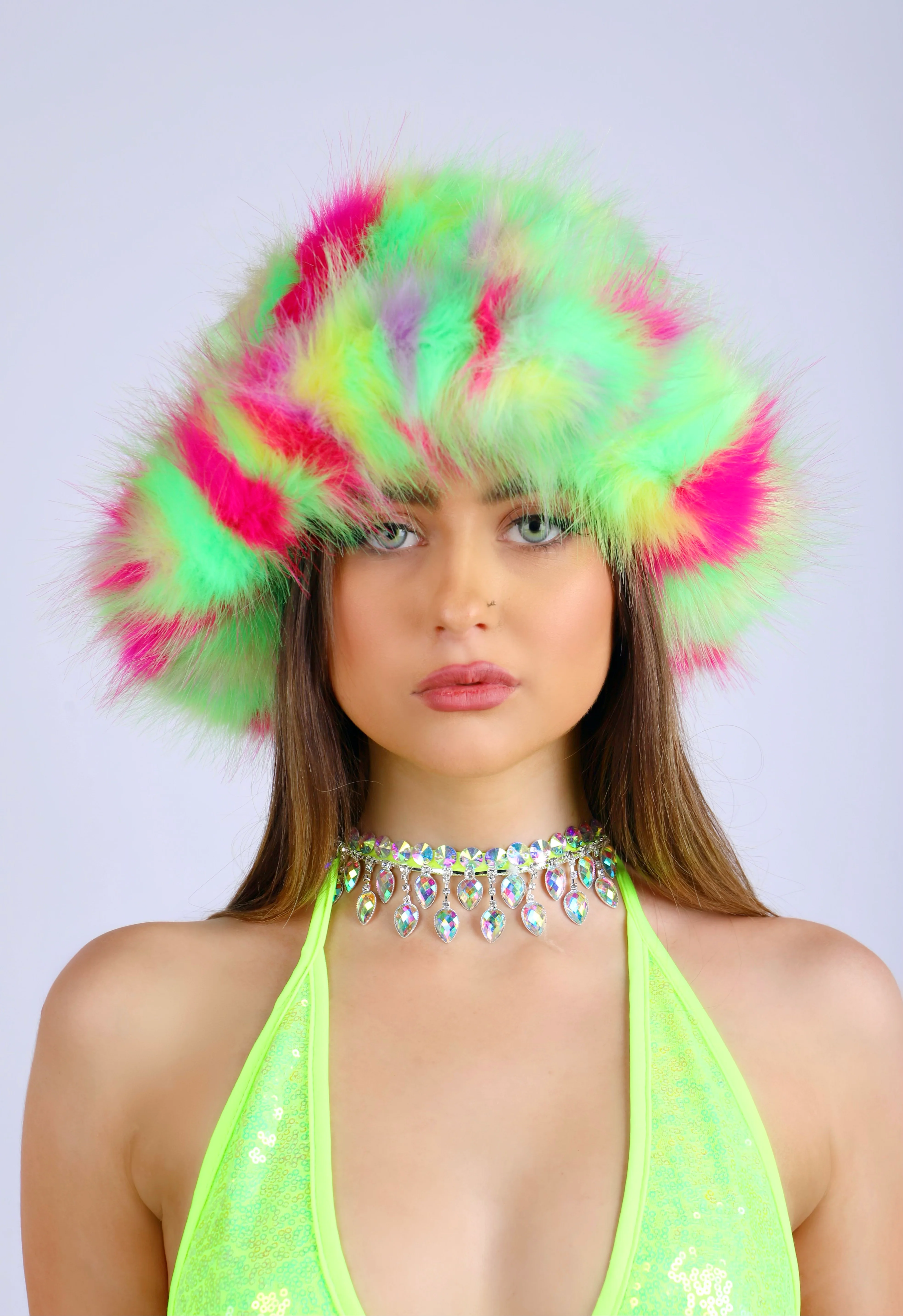 Neon Green Fuzzy Hat - Image 2