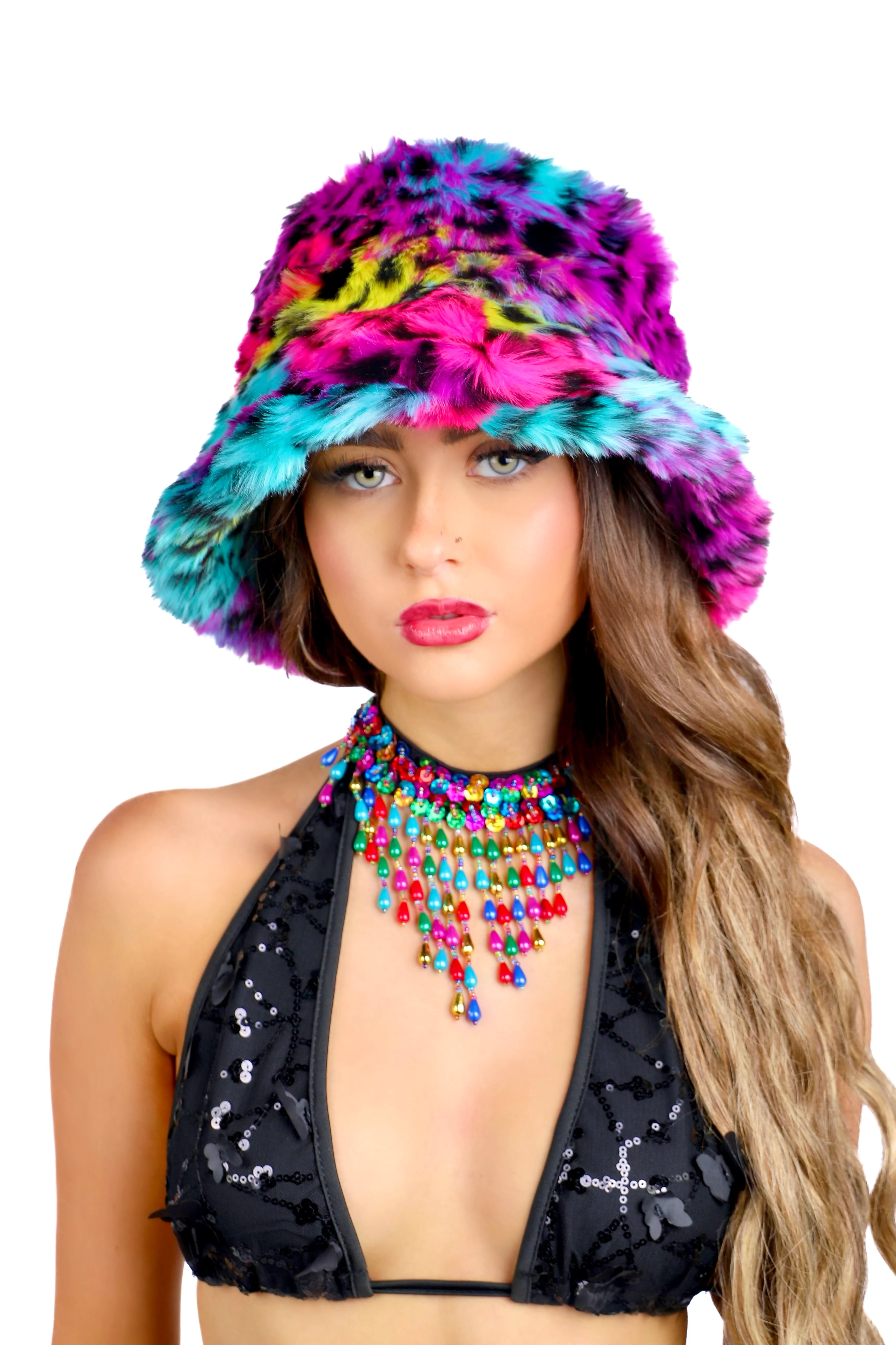 Neon Rainbow Fuzzy Hat - Image 2