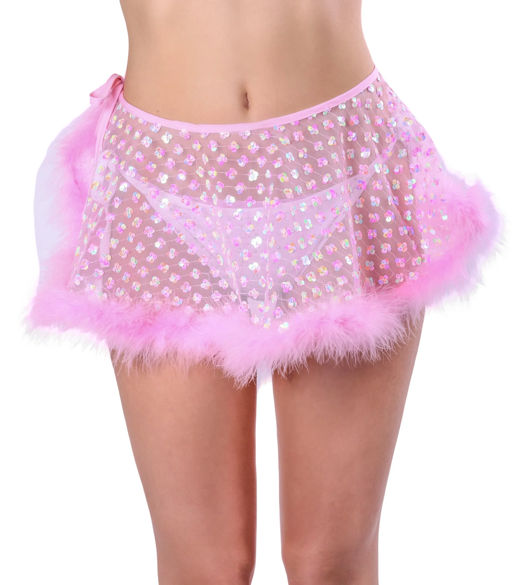 Pink Daisy Fuzzy 3D Sequin Skirt - Image 2