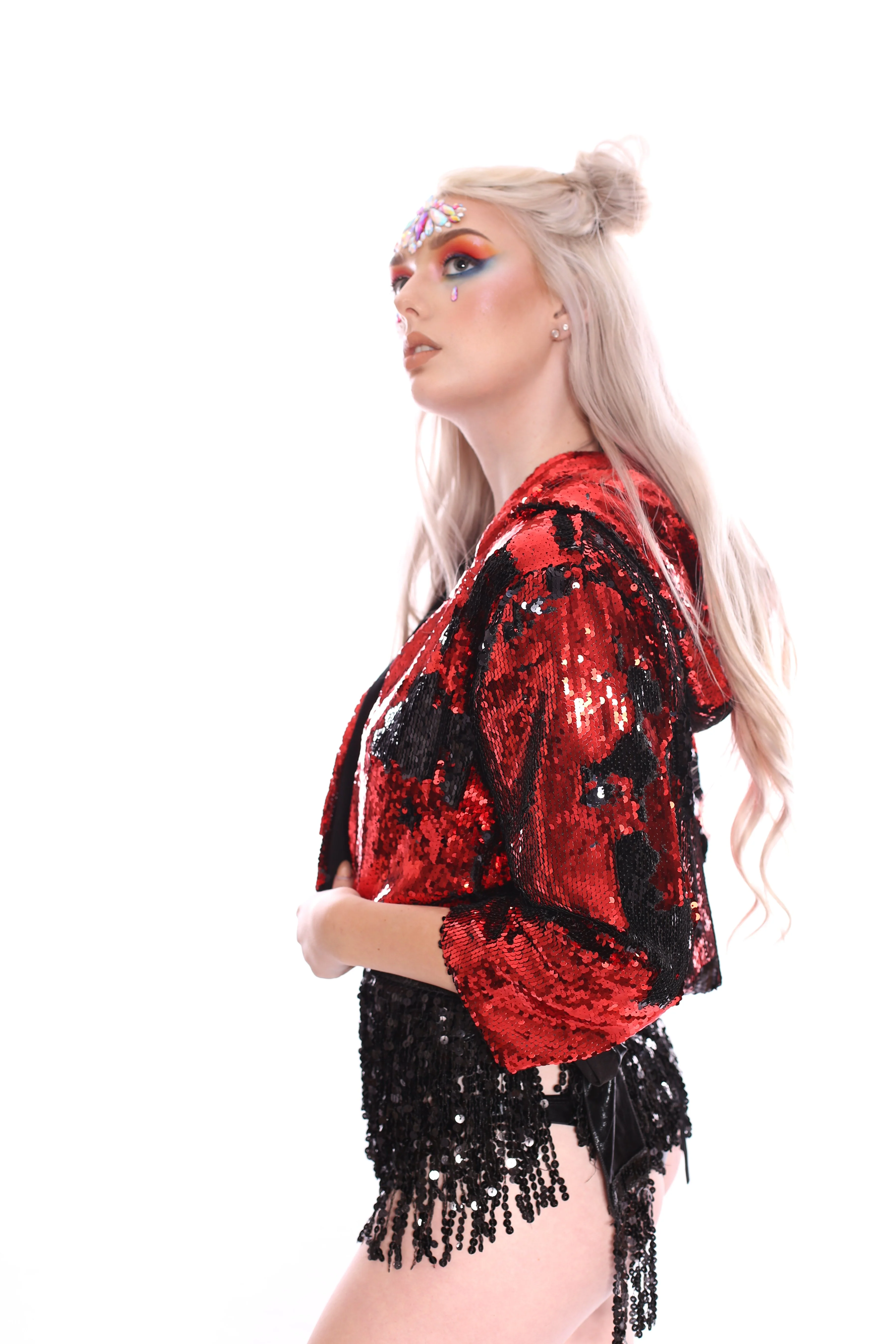 Reversible Sequin Jacket - Black & Red - Image 11