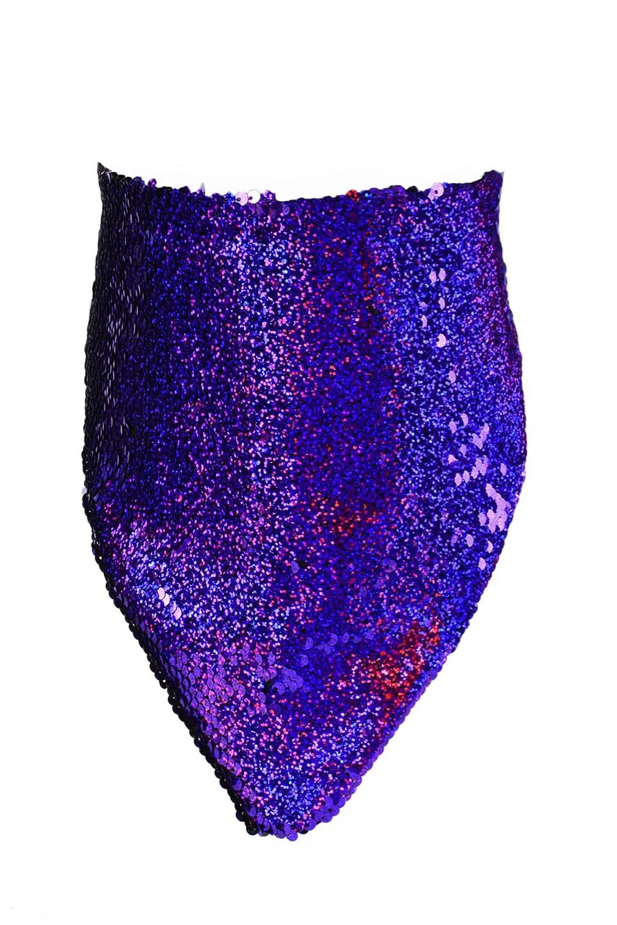 Sequin Bandana & Face Mask - Violet/Black Hologram - Image 2