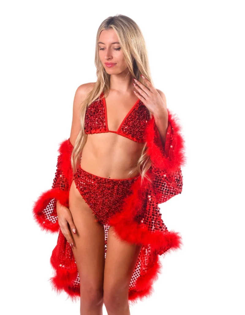 Sequin Fuzzy Kimono- Ruby Red - Image 7
