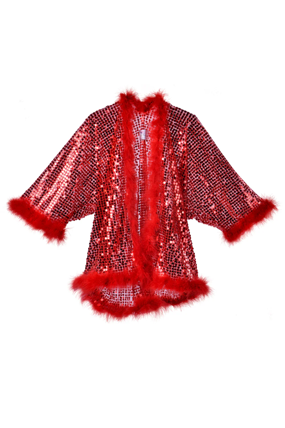 Sequin Fuzzy Kimono- Ruby Red - Image 8