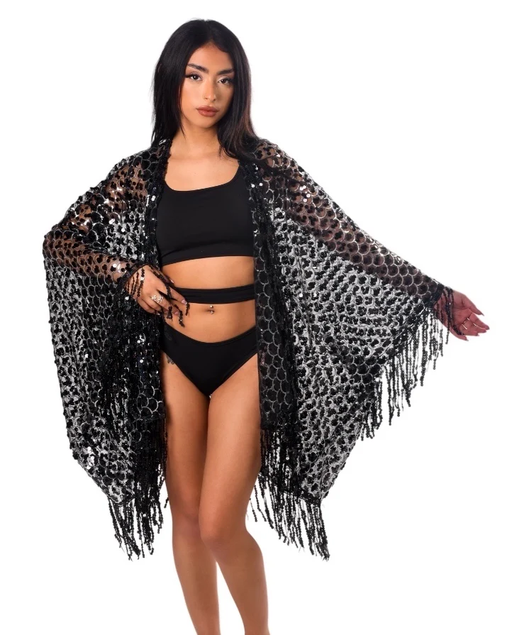 Sequin Tassel Kimono- Black Treasure - Image 3