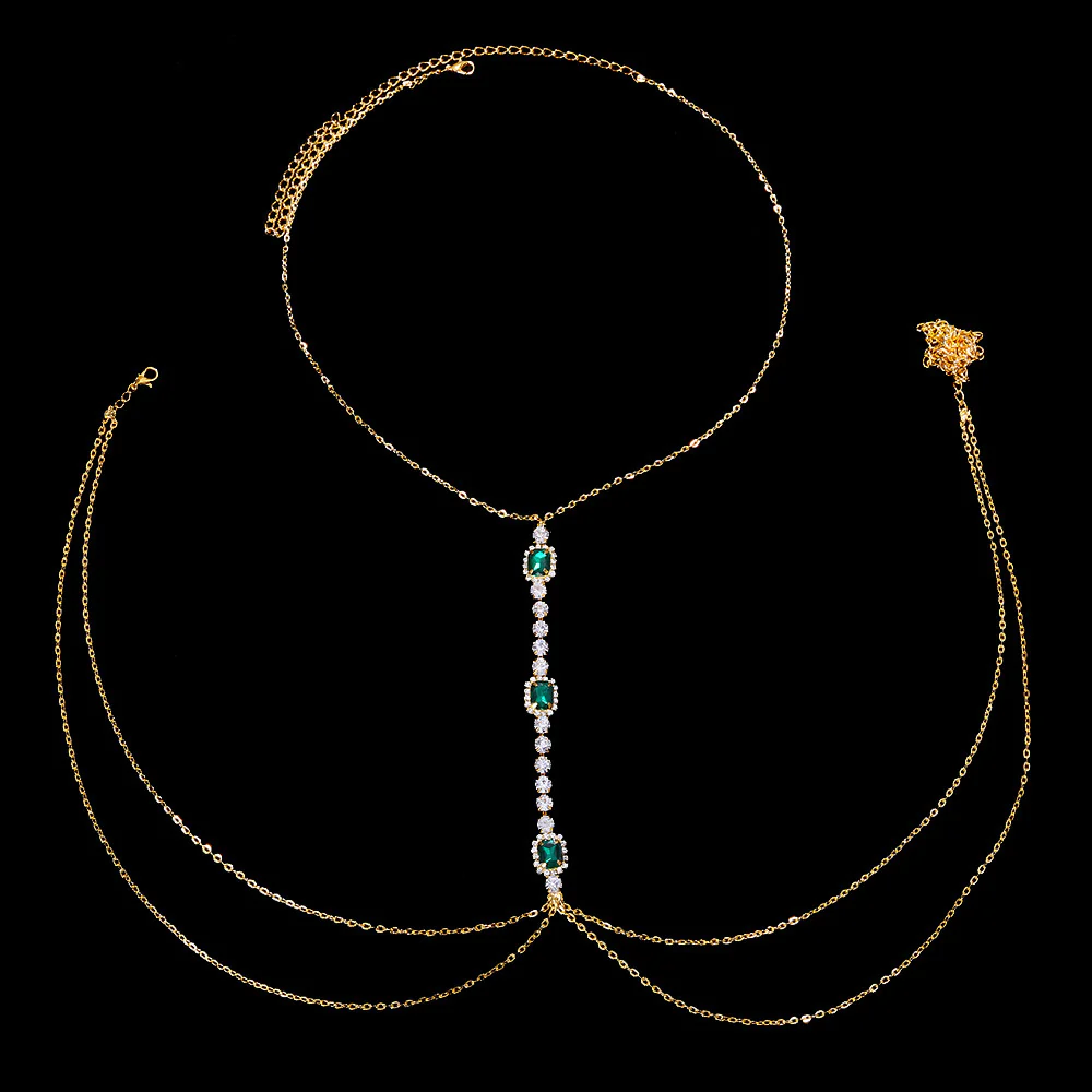 Sexy Rhinestone Emerald Chest Chains - Image 3