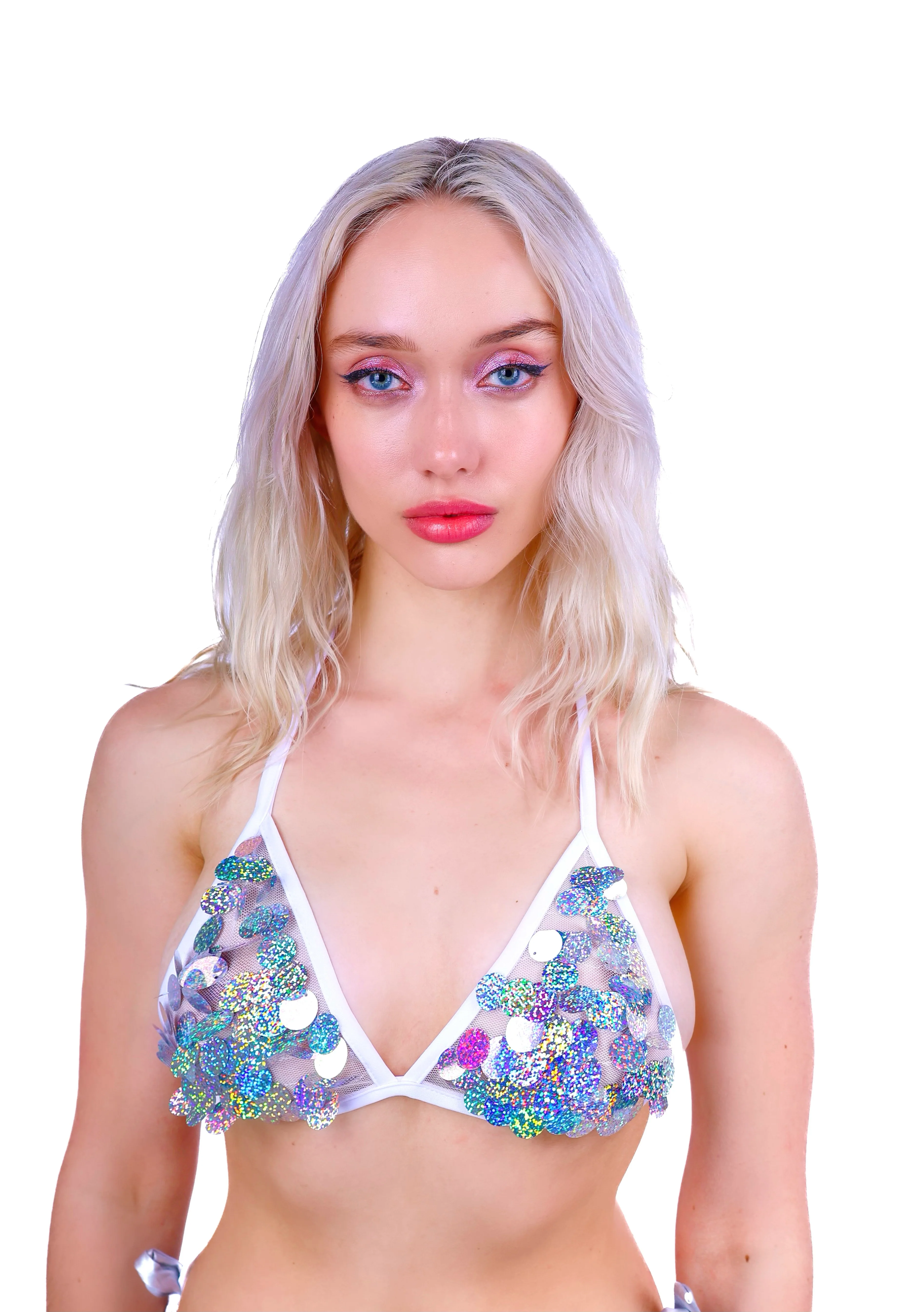 Silver Holographic Dance Sequin Triangle Top - Image 2