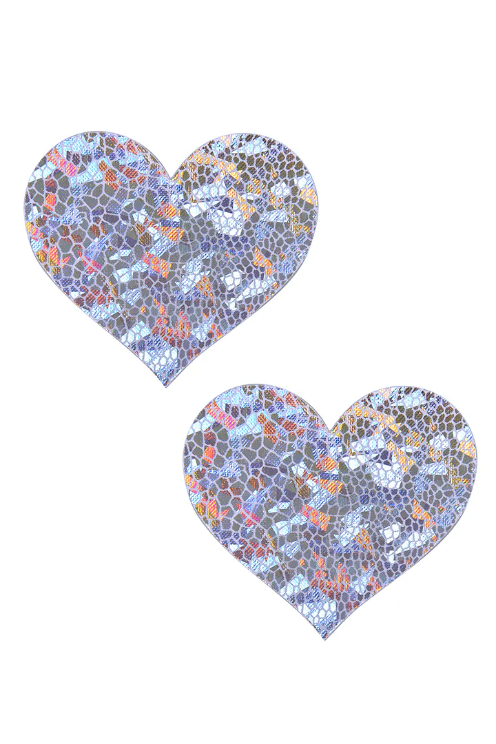 Silver Holographic Heart Pasties - Image 3