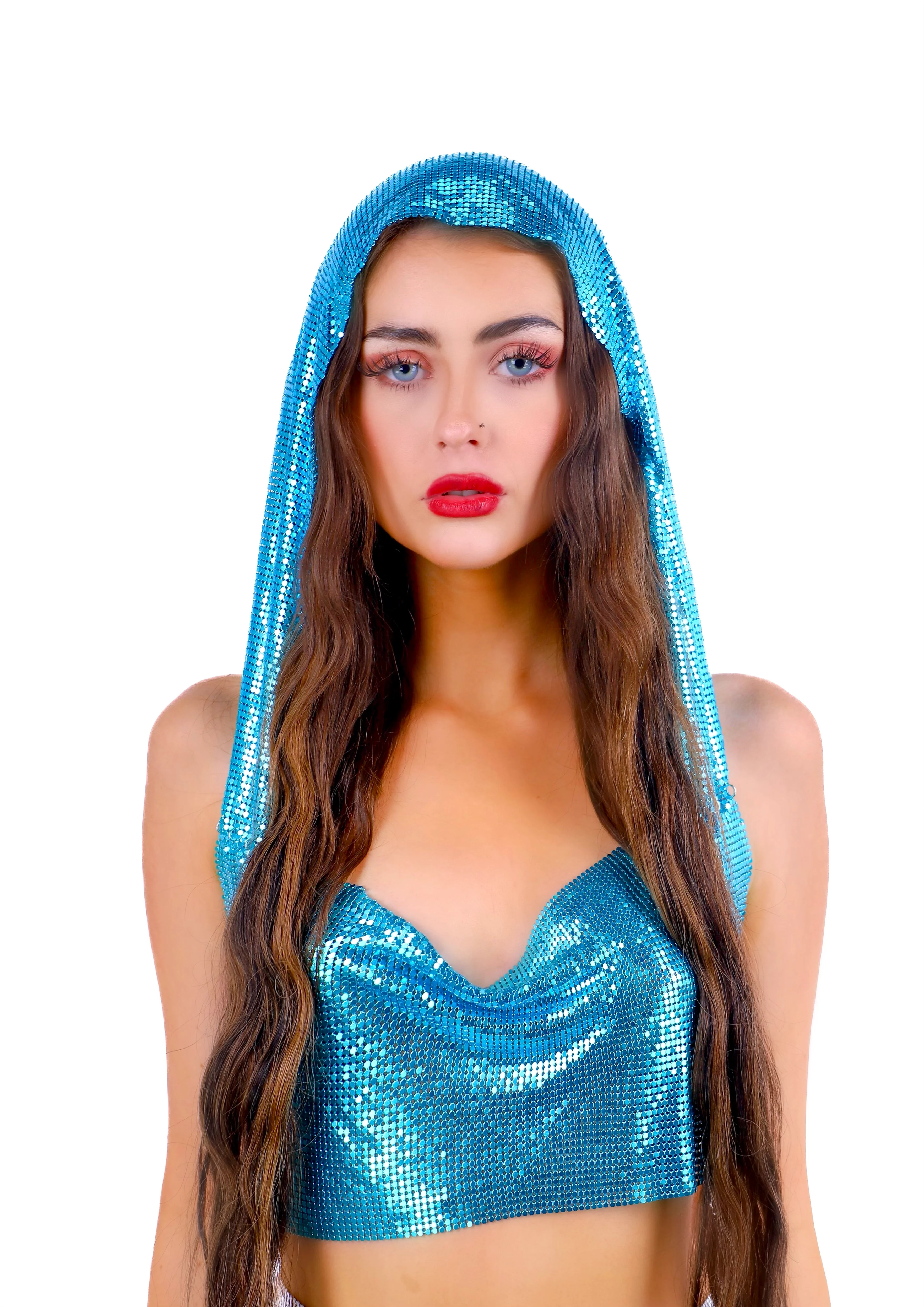 Aqua Hooded Metallic Top - Image 2